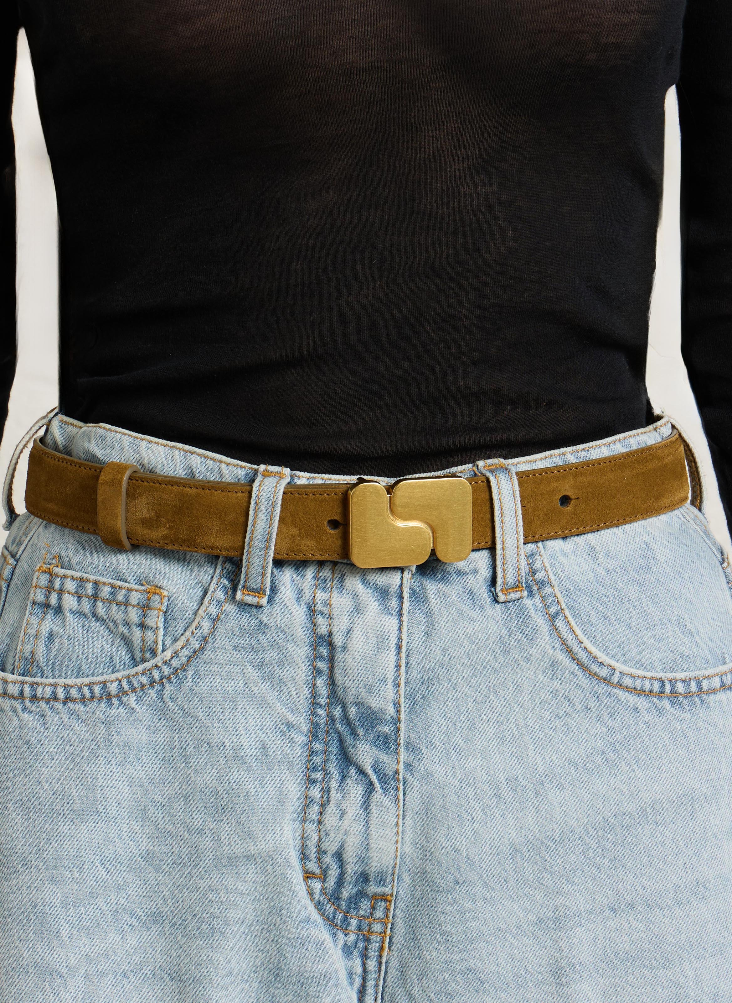 Ceinture à boucle monogramme en cuir ninon SOEUR Marron