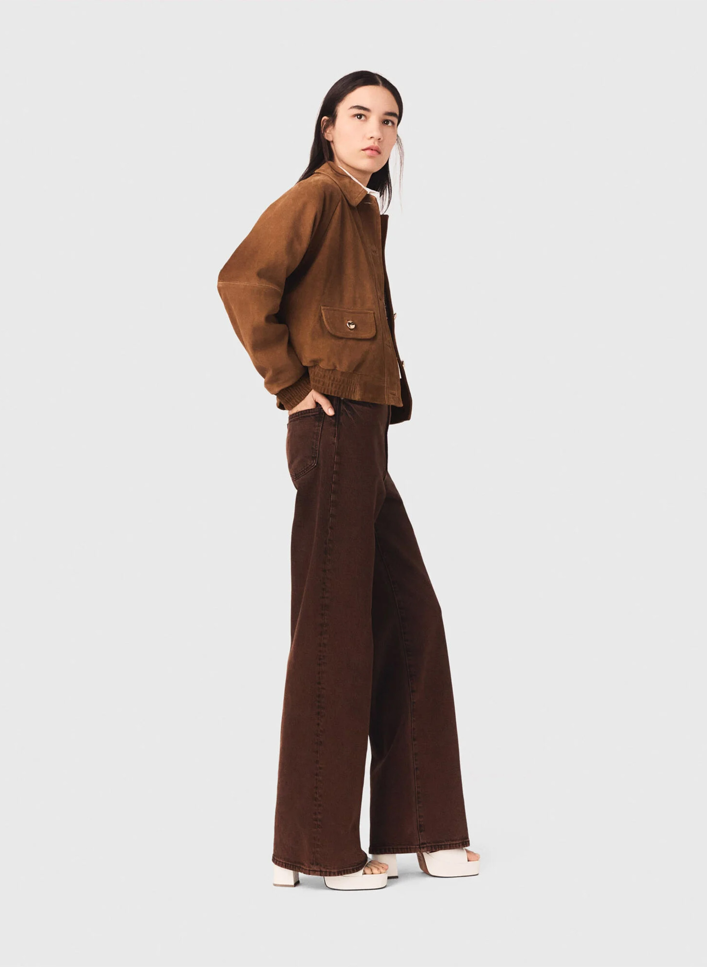 Jean droit en coton mélangé MAJE Marron