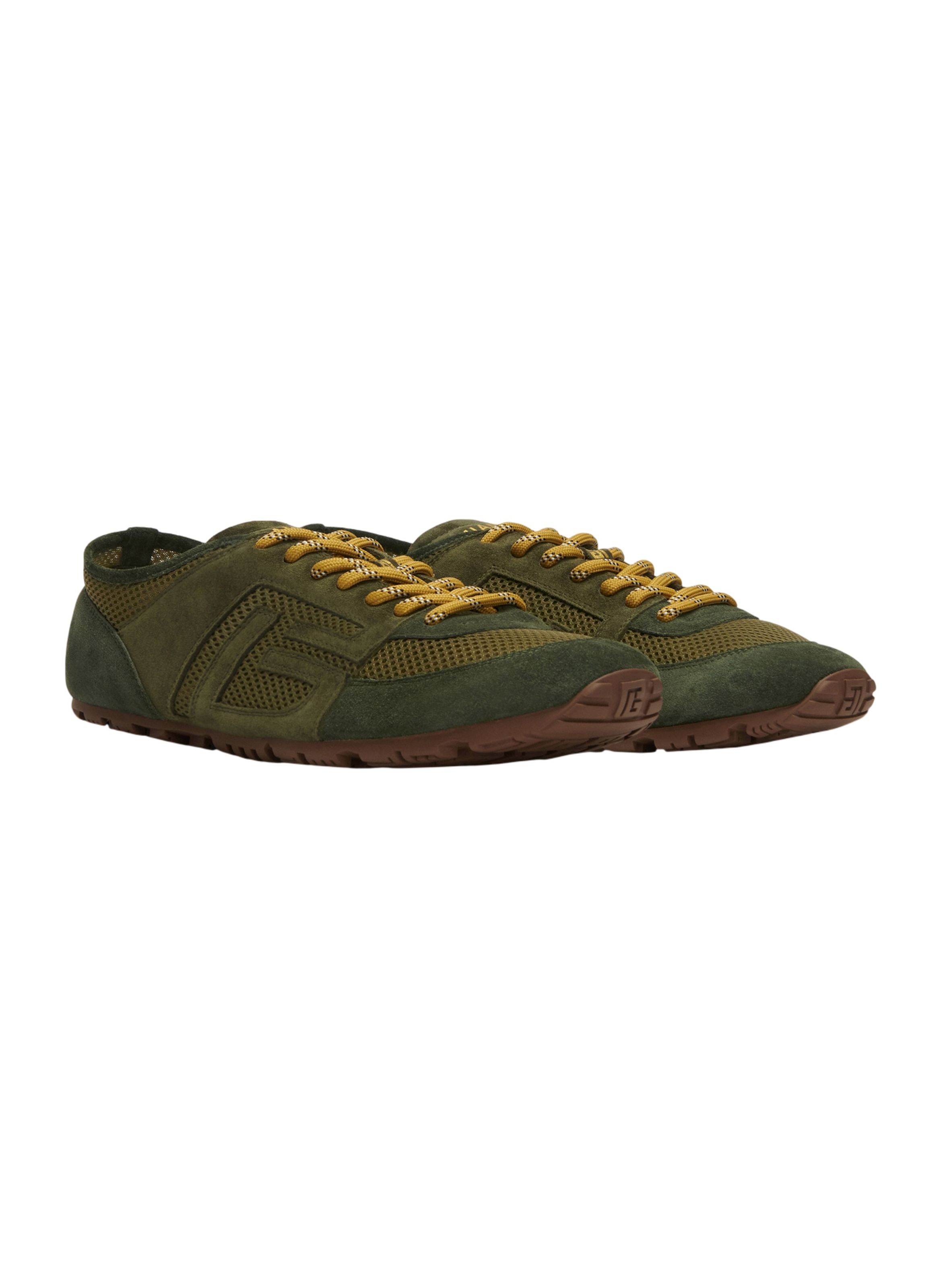 Baskets racer 45 en mesh et cuir suédé BALMAIN Vert