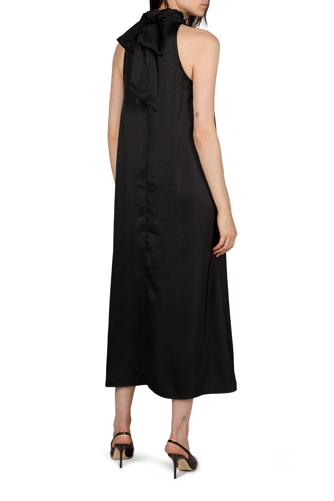 Robe longue satinée à écharpe décorative  OBJECT Noir