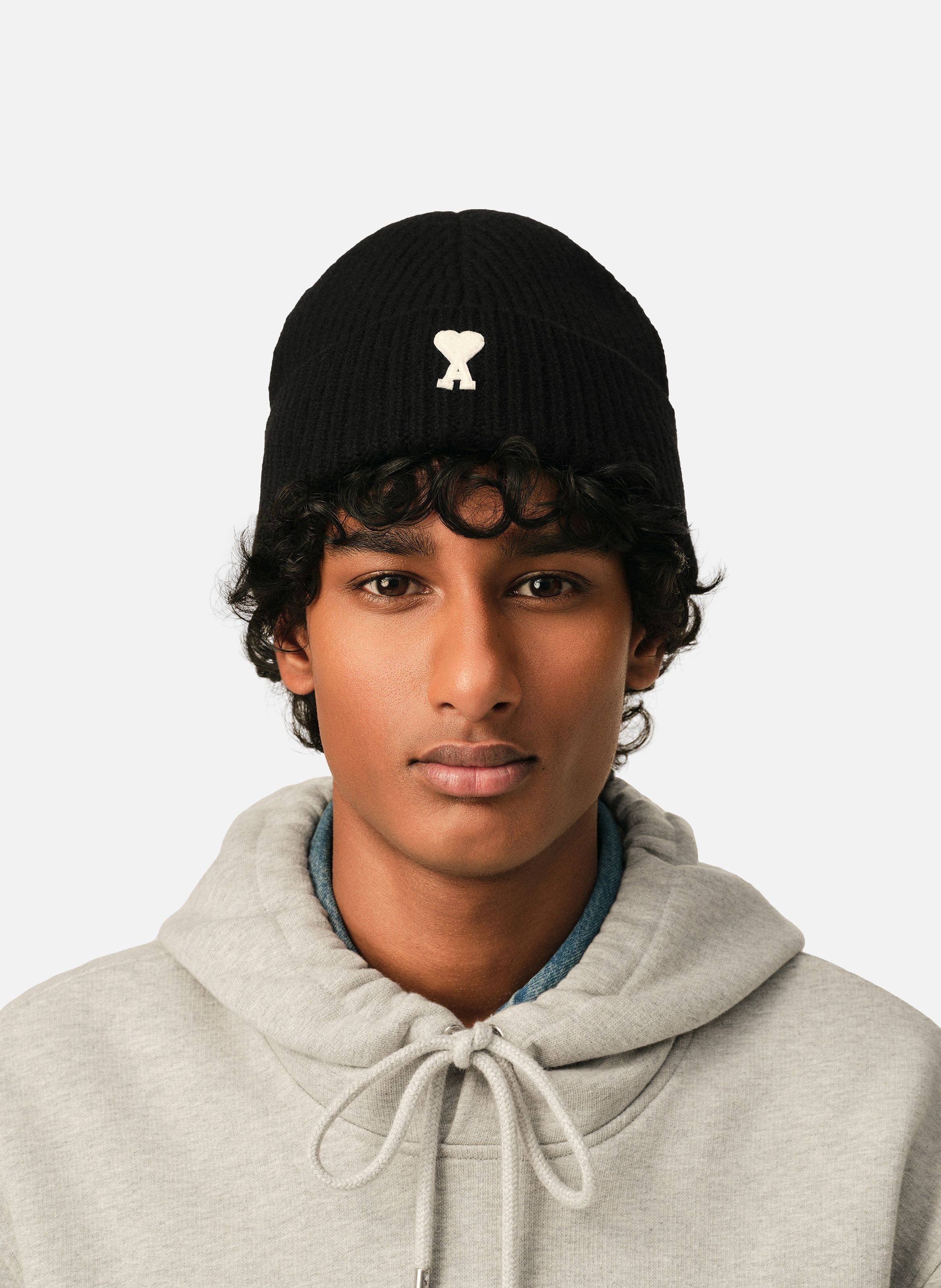 Bonnet unisexe en laine ami de coeur AMI PARIS Noir