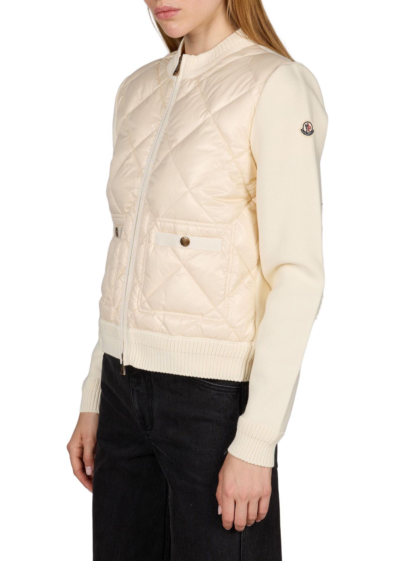 Quilted cardigan with knit collar and hem MONCLER White