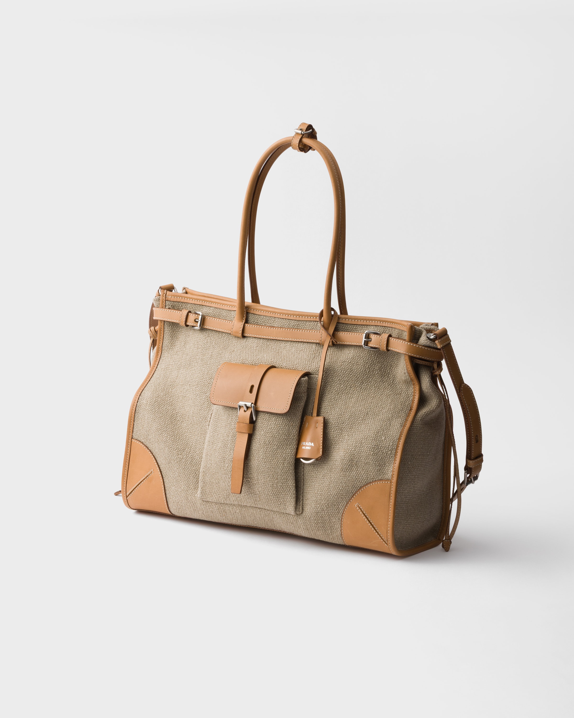 Cabas prada bonnie en lin et cuir PRADA Beige