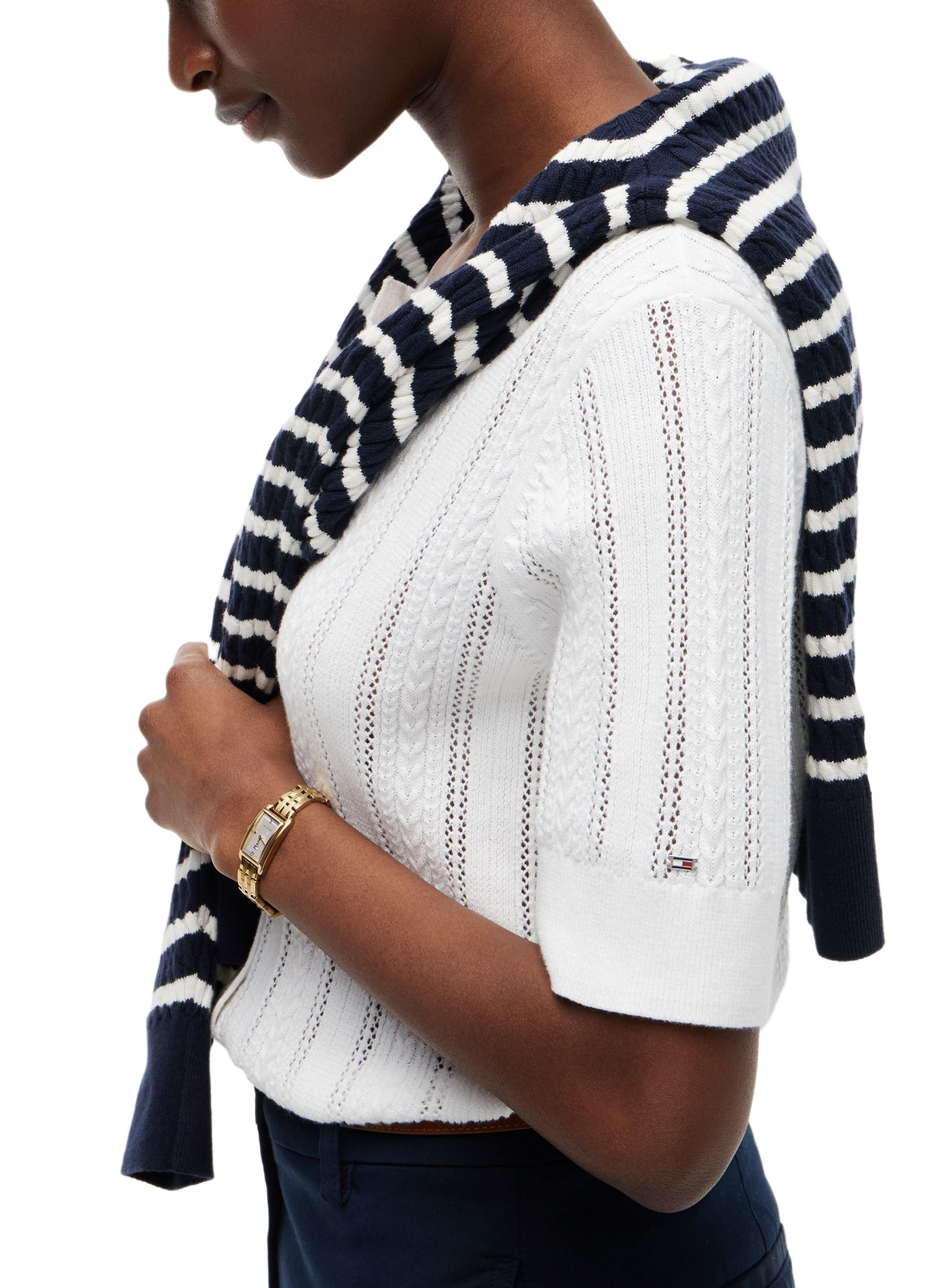 Round neck top in mixed cotton TOMMY HILFIGER Blue