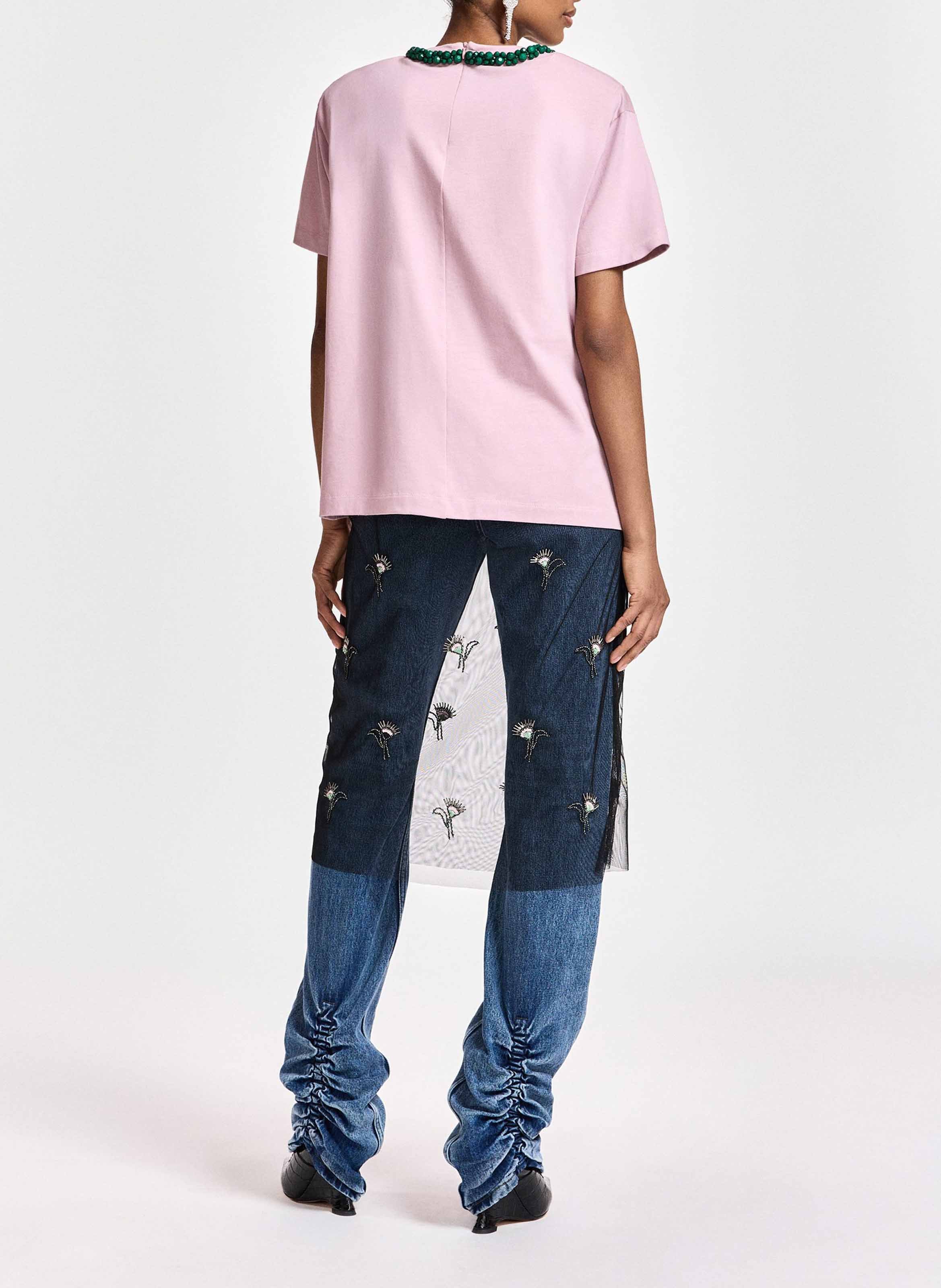 T-shirt droit à perles en coton bio kardinal ESSENTIEL ANTWERP Rose
