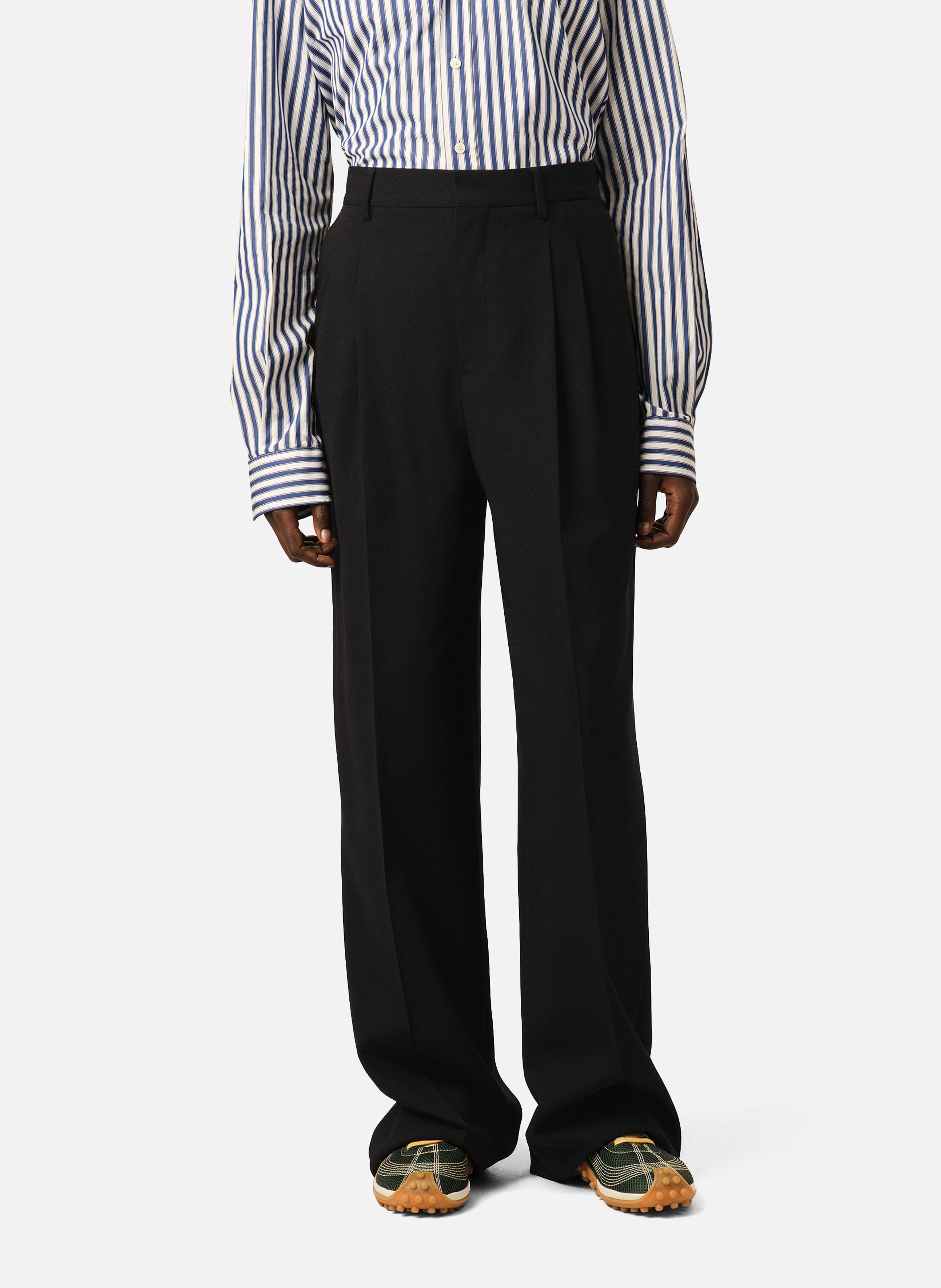 Pantalon coupe wide taille haute en laine AMI PARIS Noir