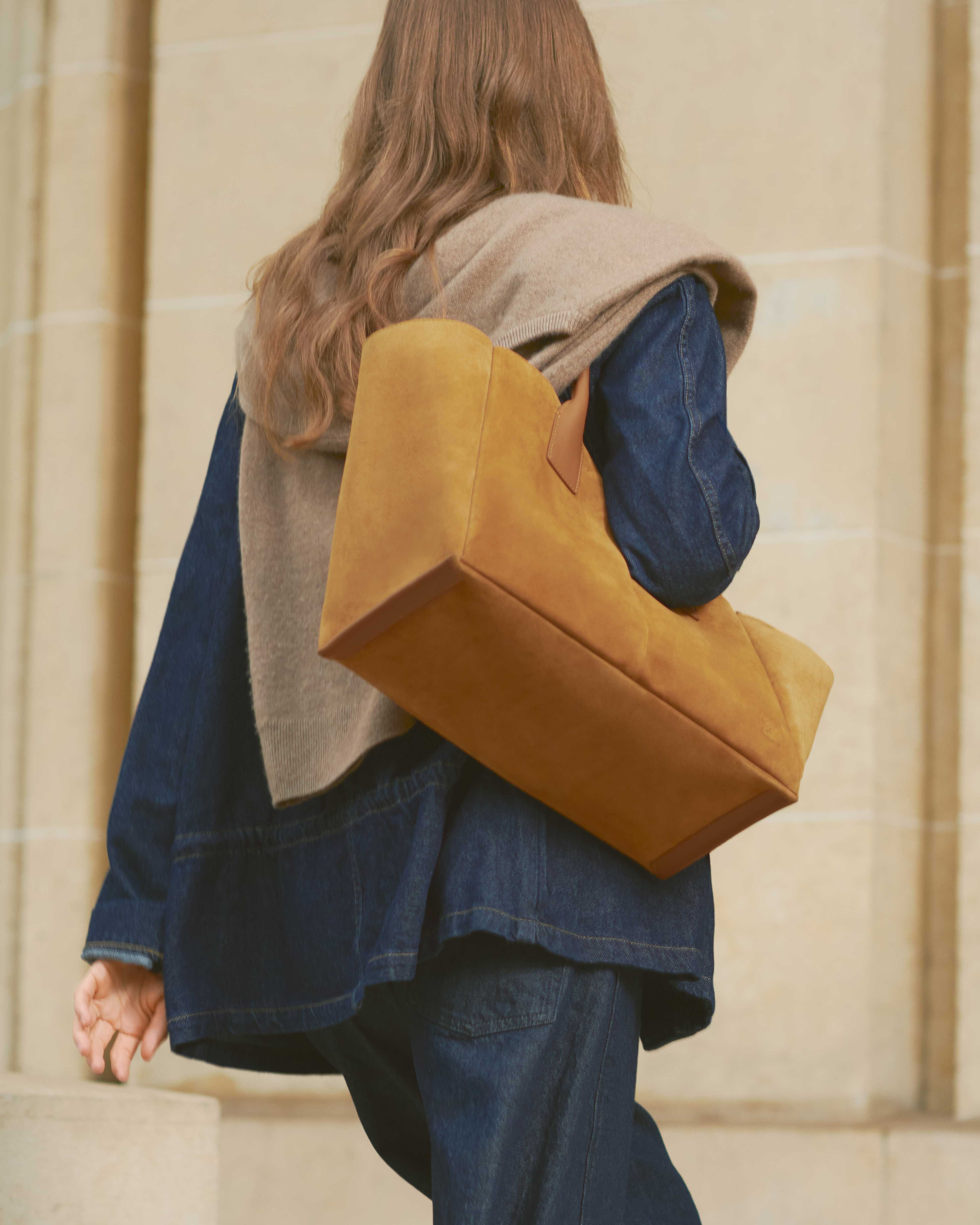 Grand sac cabas elena en refente de velours LE TANNEUR Marron
