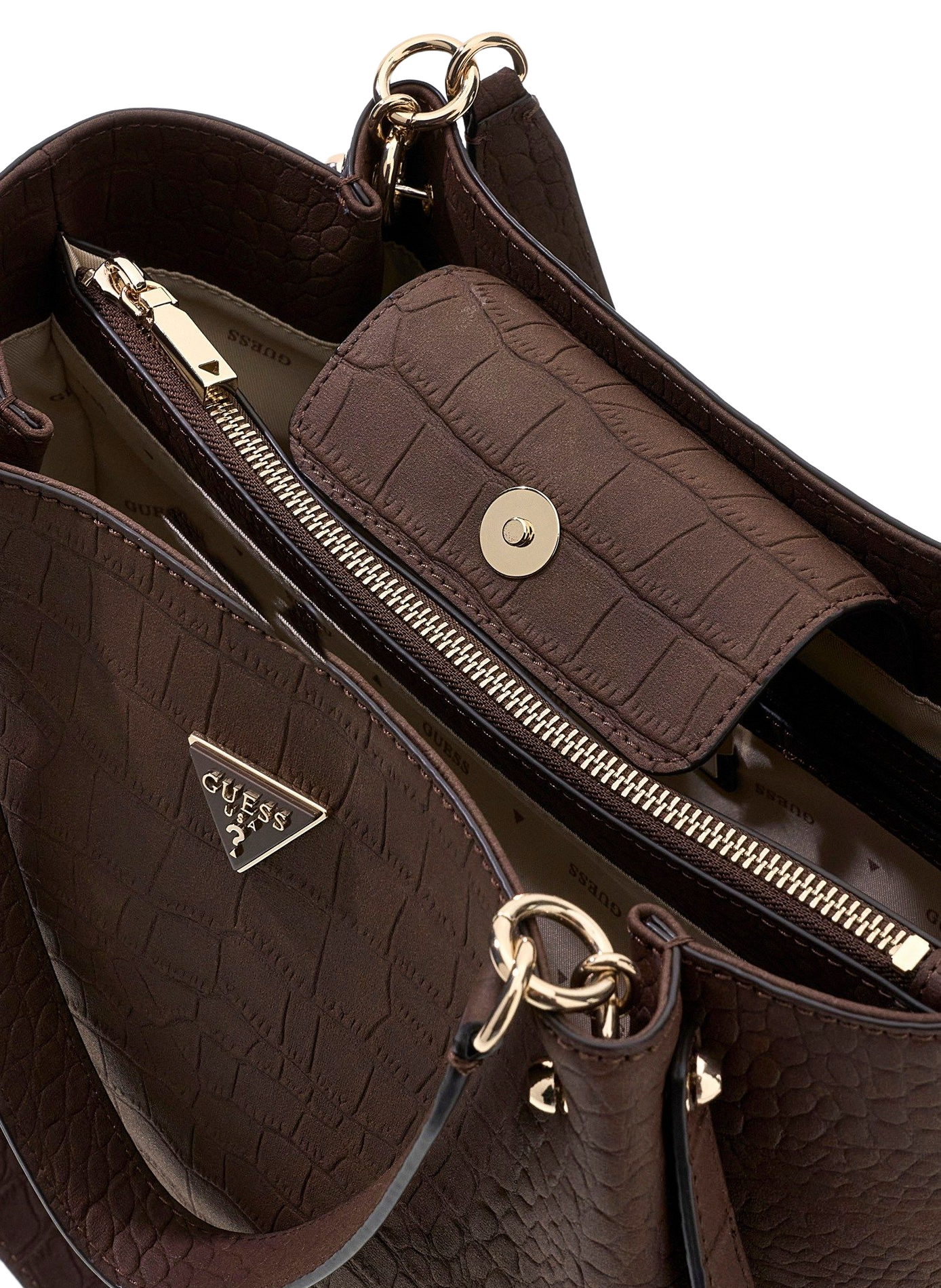 Sac à main effet croco GUESS Marron