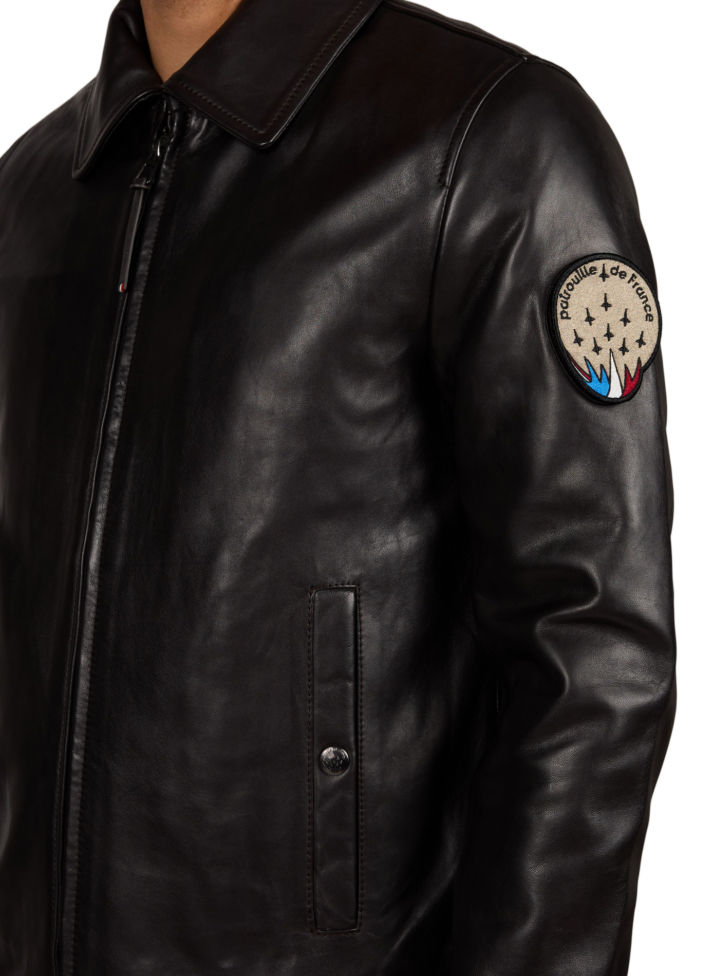 Blouson Guard Ycon droit en cuir PATROUILLE DE FRANCE X REDSKINS Marron