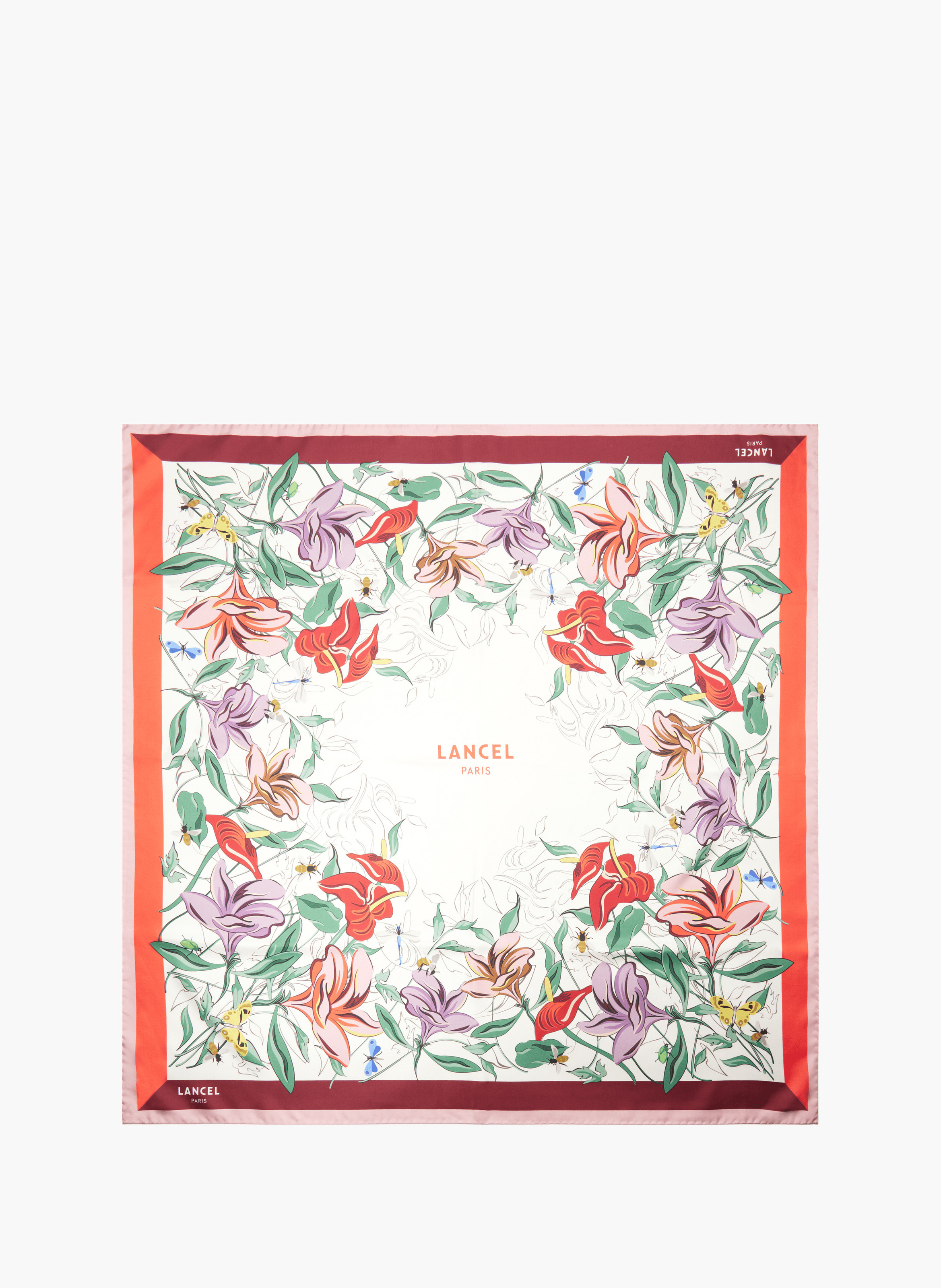Zijden sjaal 90 cm met bloemenpatroon in zijde LANCEL Rood