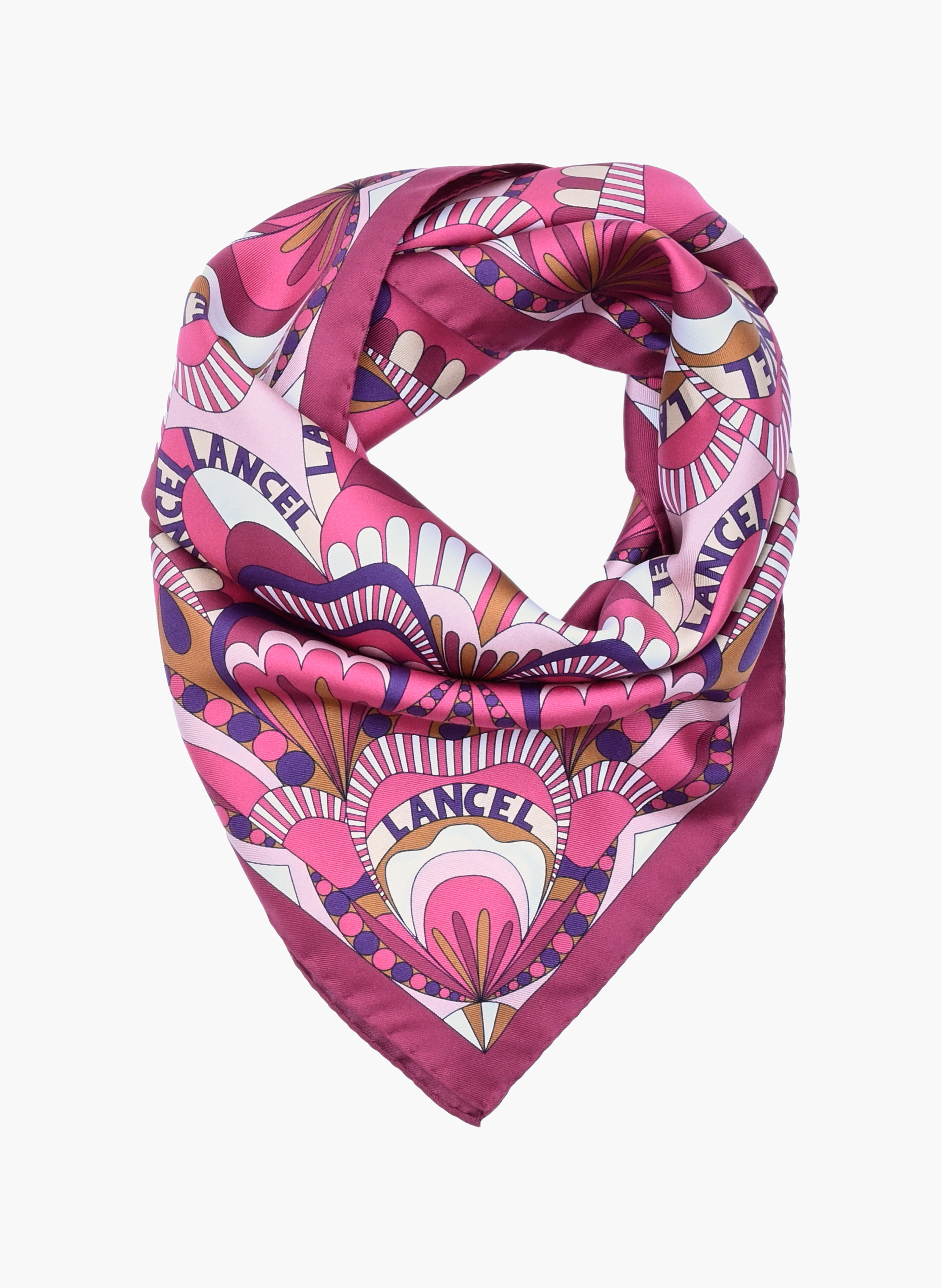 Zijden sjaal 90 cm met bloemenmotief LANCEL Paars