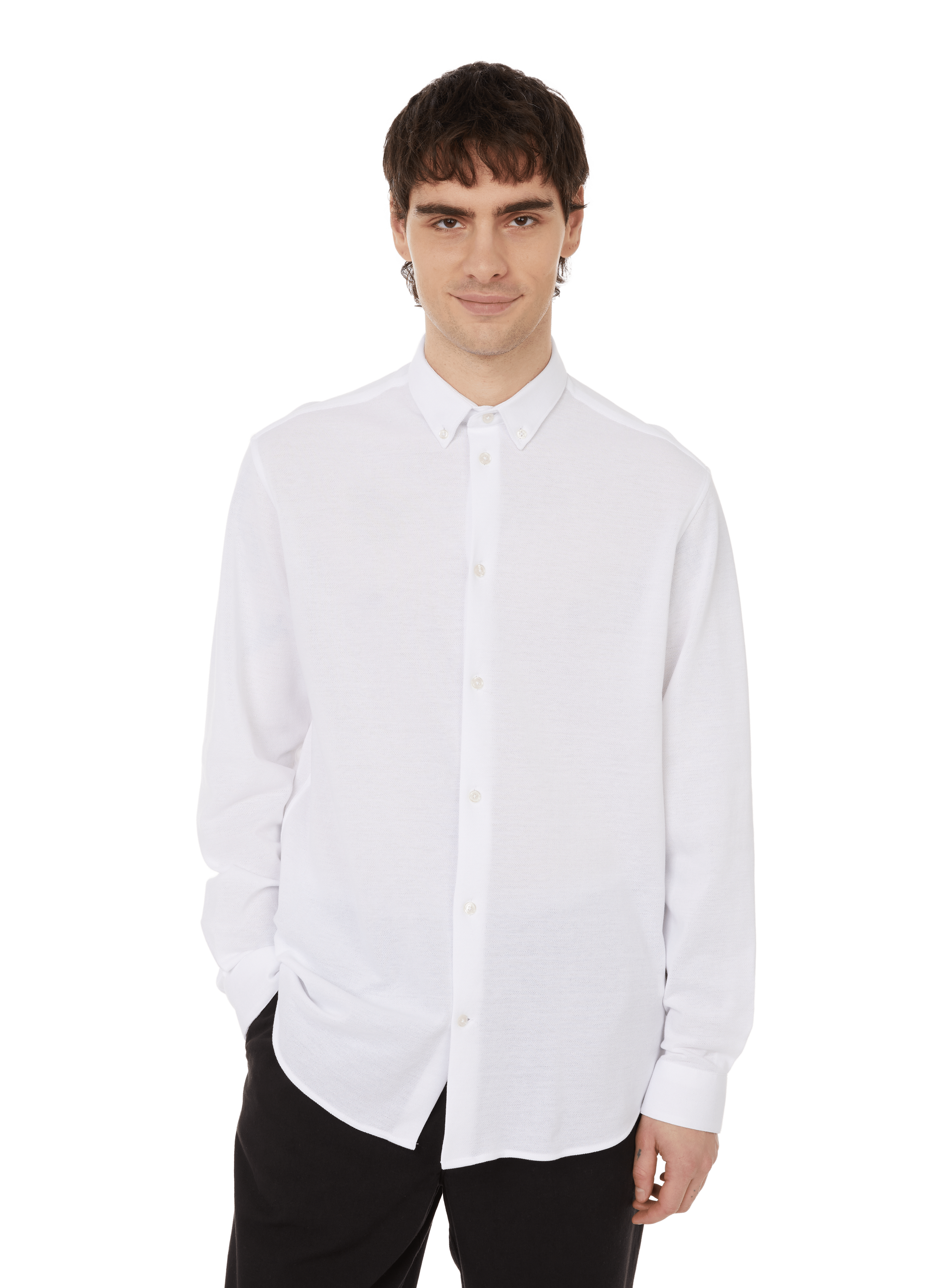 AU PRINTEMPS PARIS Long-sleeved cotton piqué shirt White