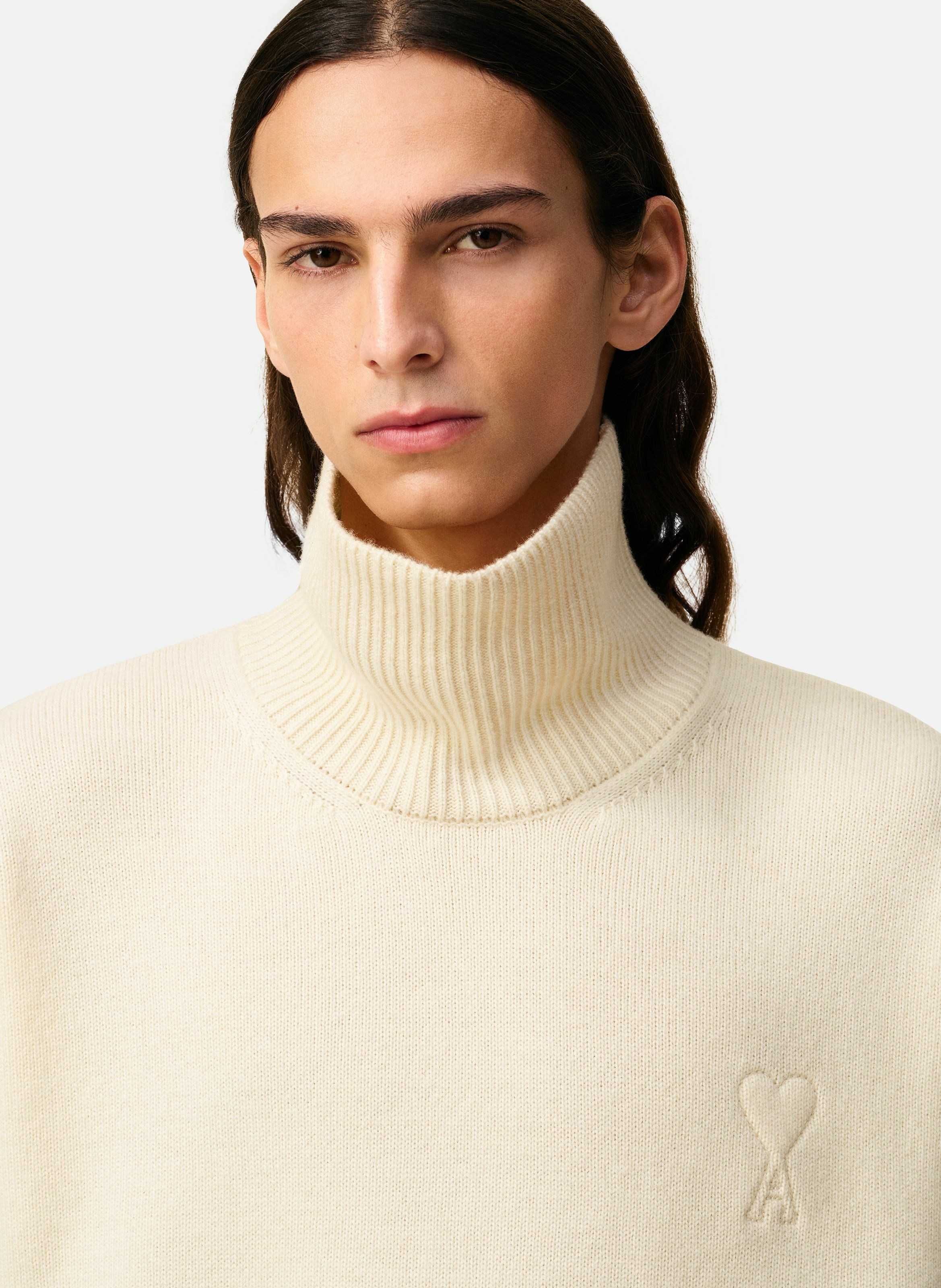 Pull col cheminée ami de coeur en laine unisexe AMI PARIS Blanc