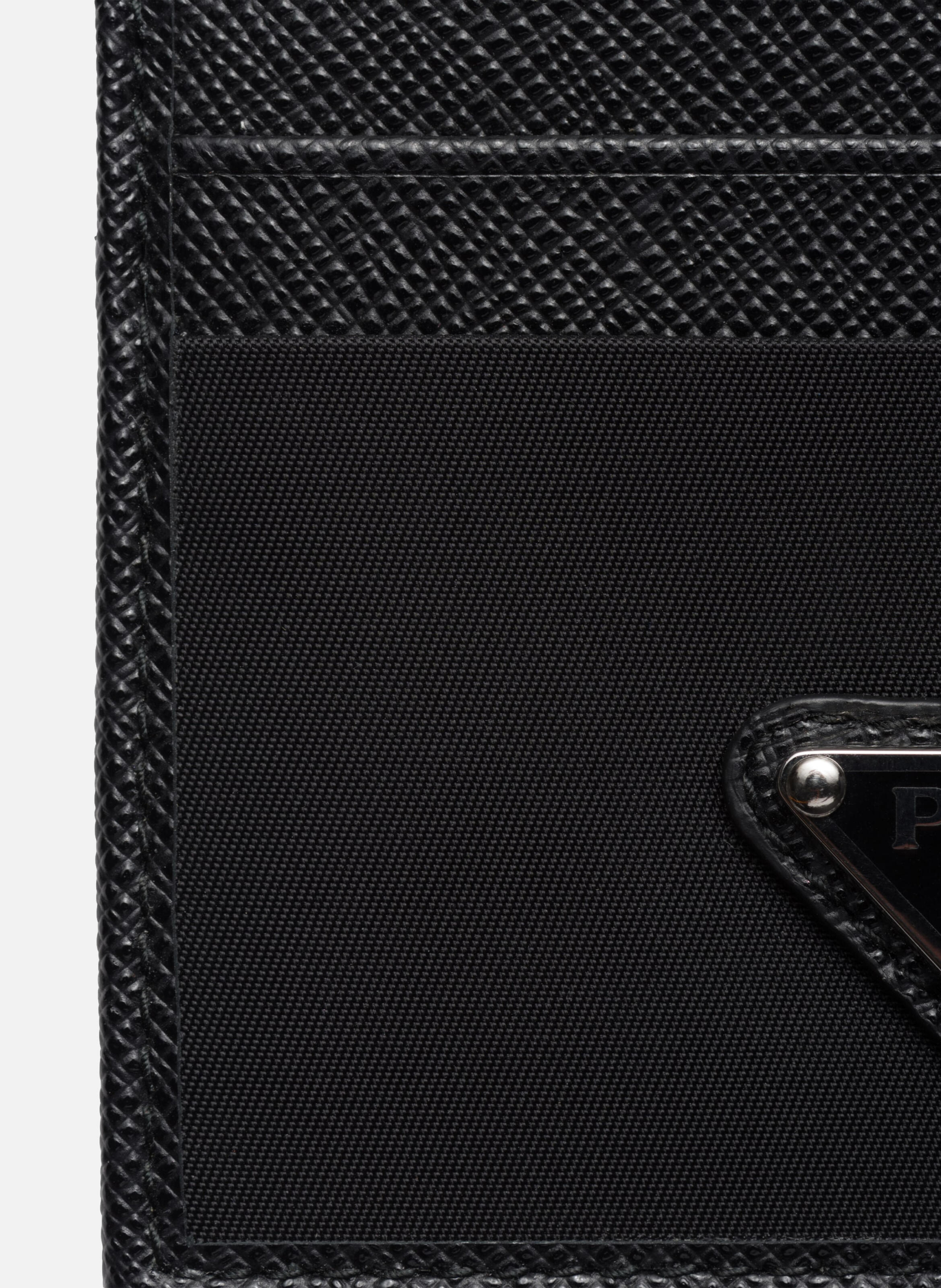 Porte-cartes en re-nylon et cuir saffiano PRADA Noir
