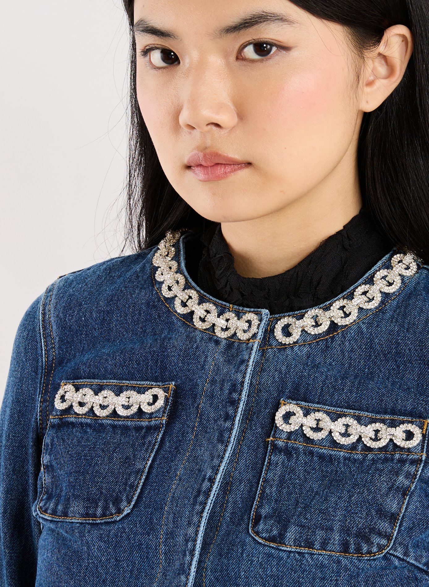 Cropped denim jacket SELF PORTRAIT Blue