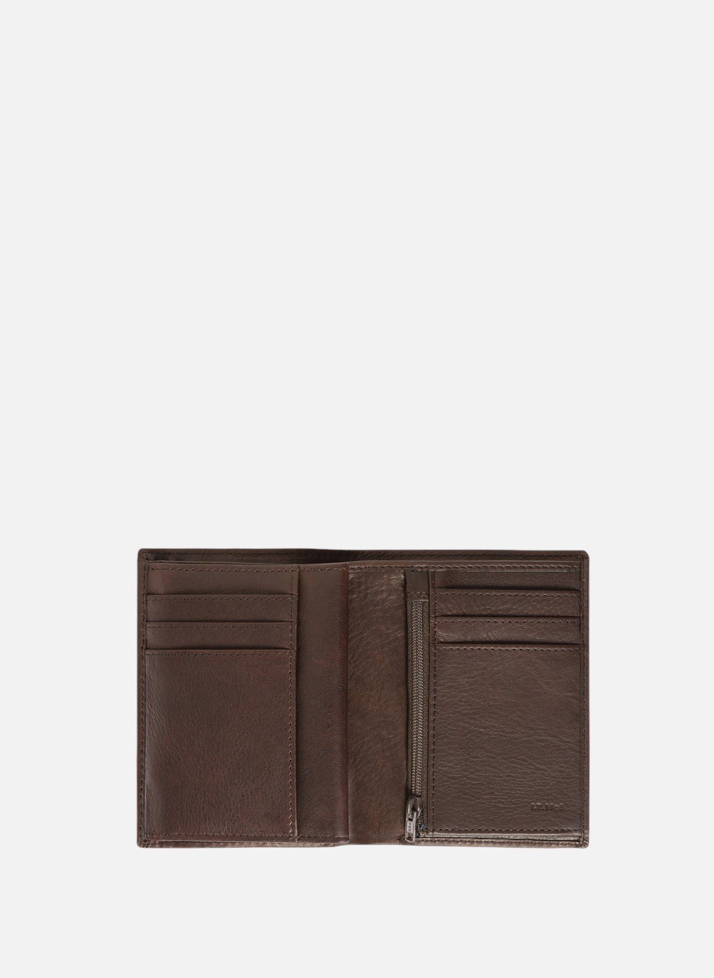 Portefeuille vertical moyen modèle zippé 3 volets en cuir huilé Marron