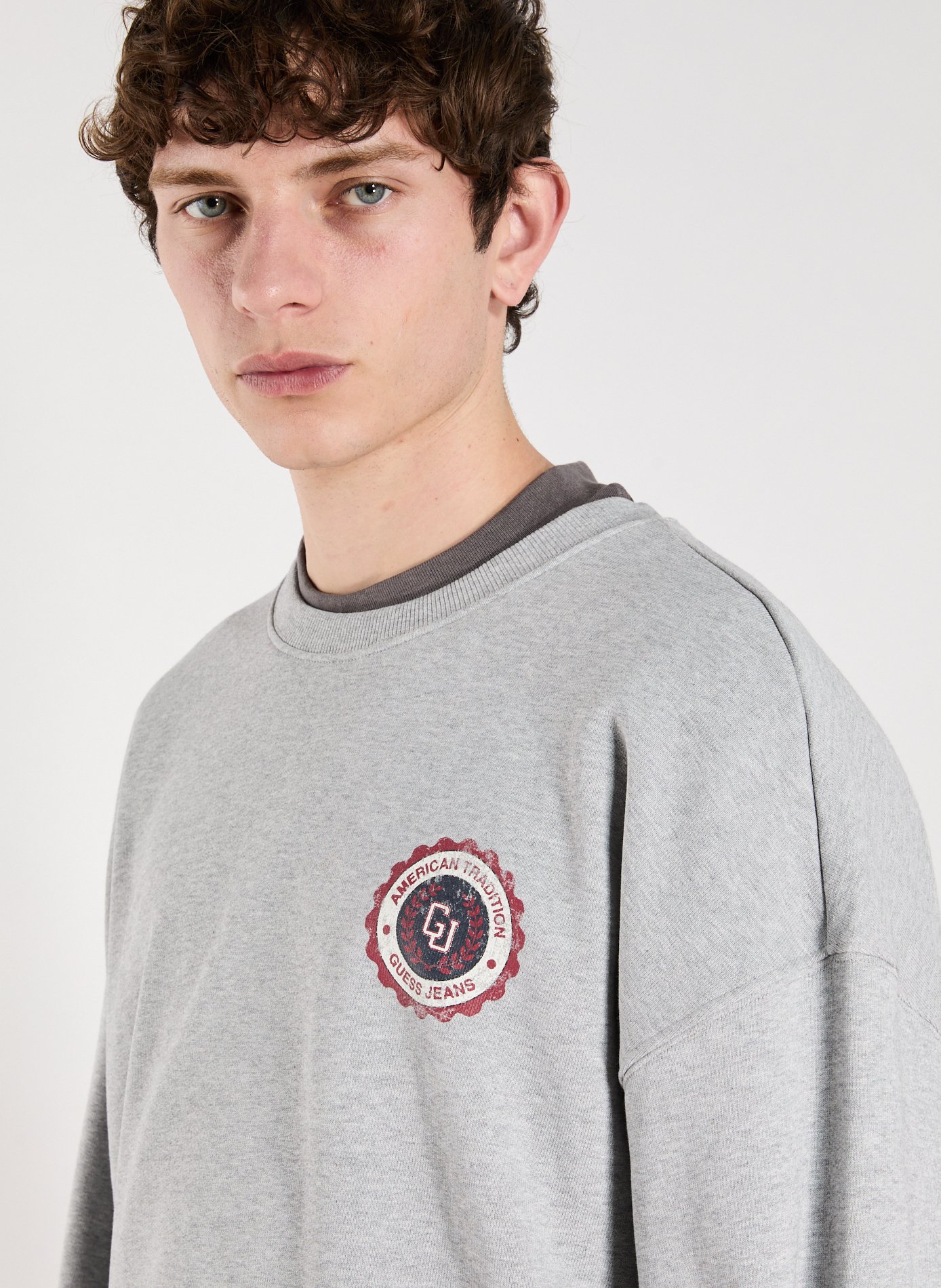 Oversized round neck cotton sweatshirt GUESS Grey