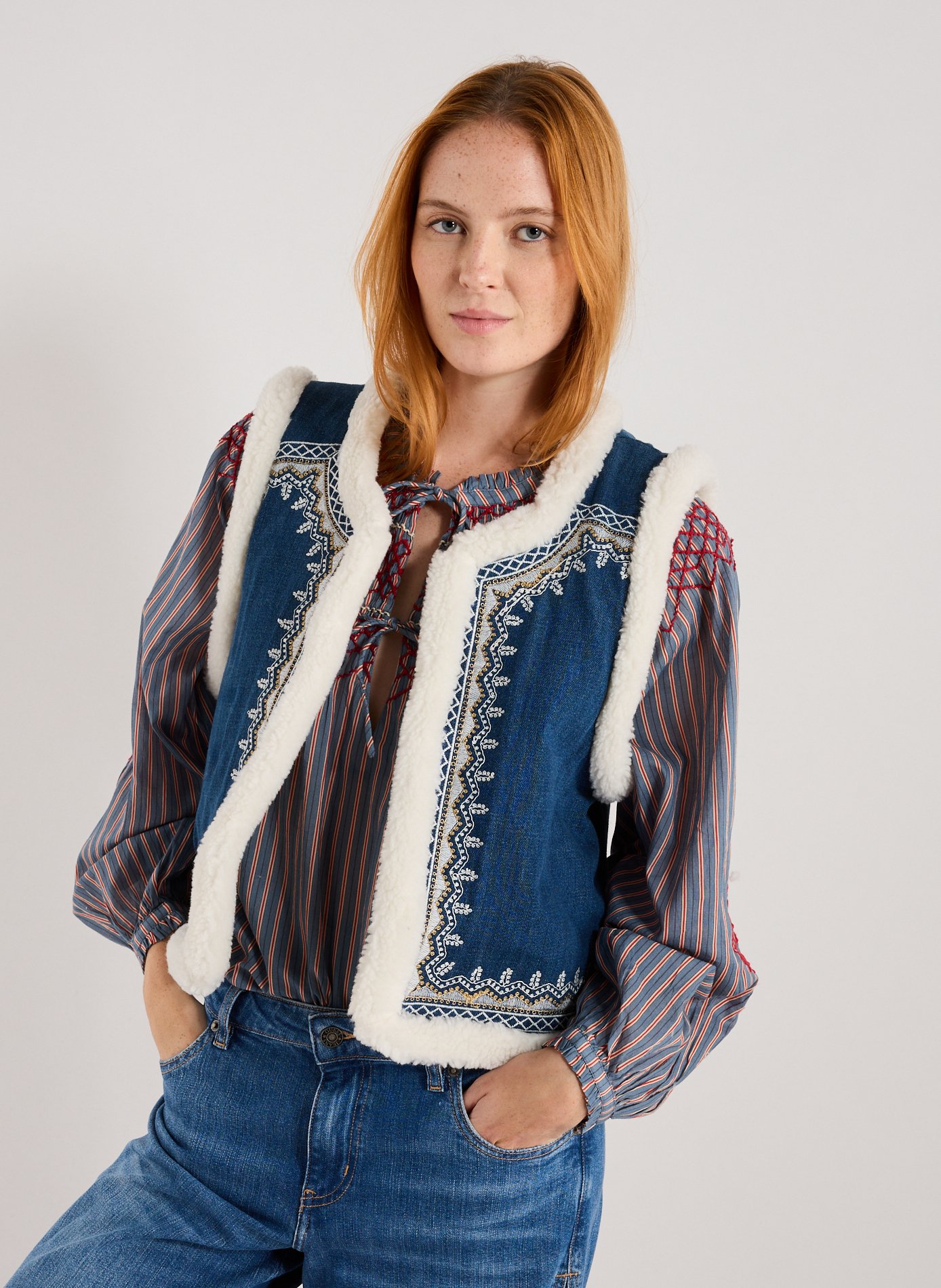 LOUISE MISHA Ärmellose Weste aus Baumwollmischung Blau