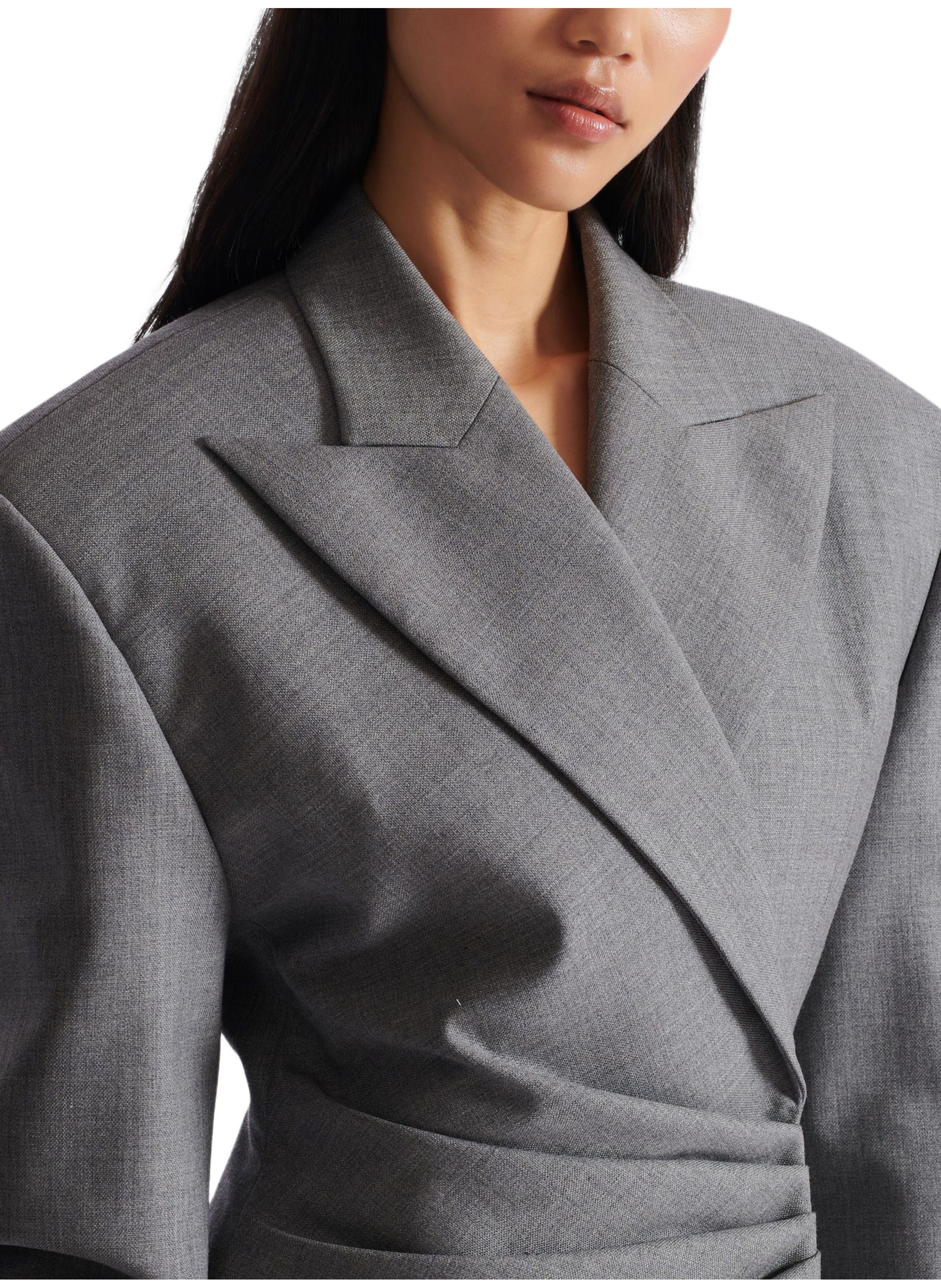 Robe-veste courte en laine drapée BALMAIN Gris
