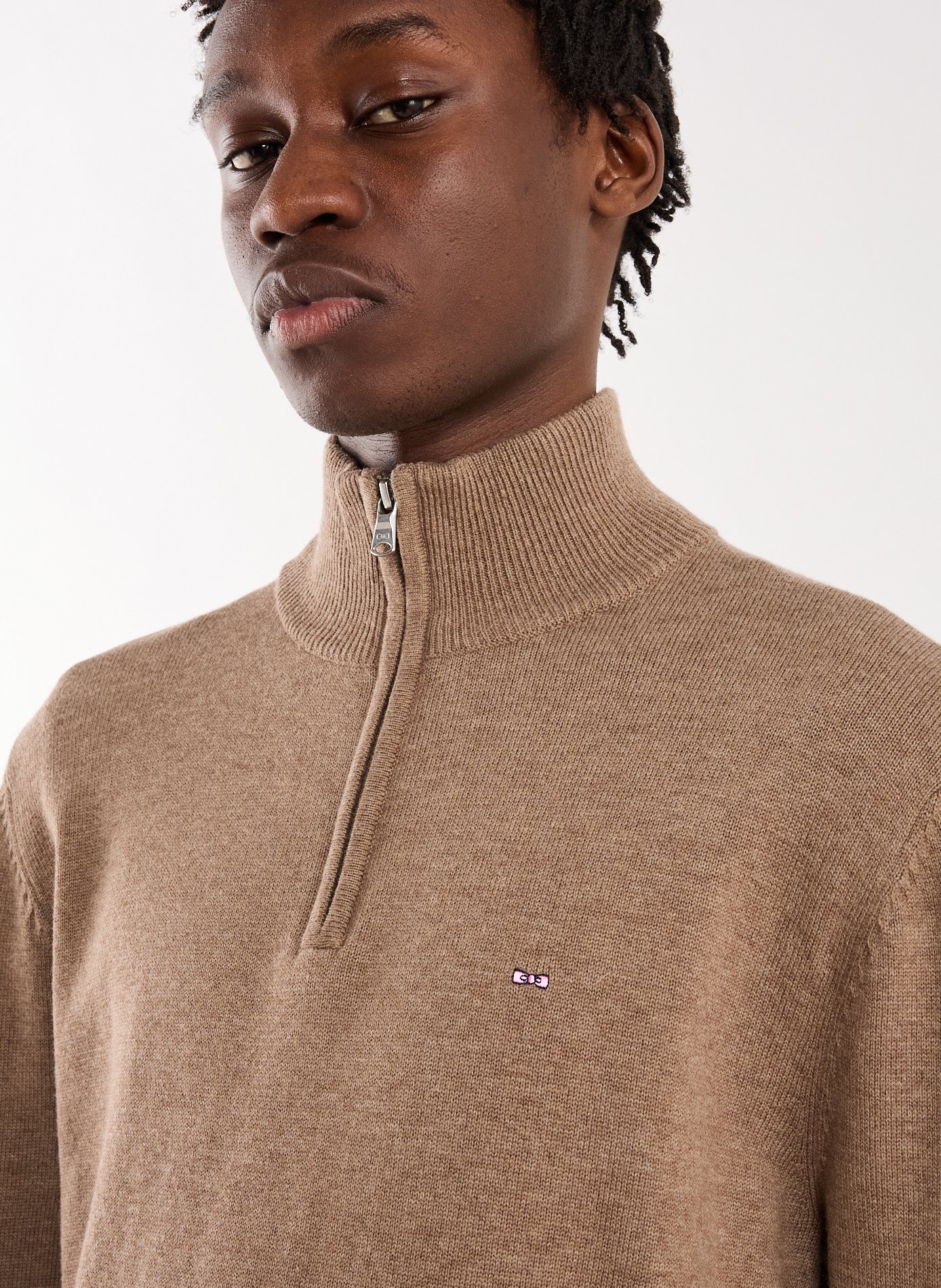 Wool and cotton zip-up sweater EDEN PARK Brown
