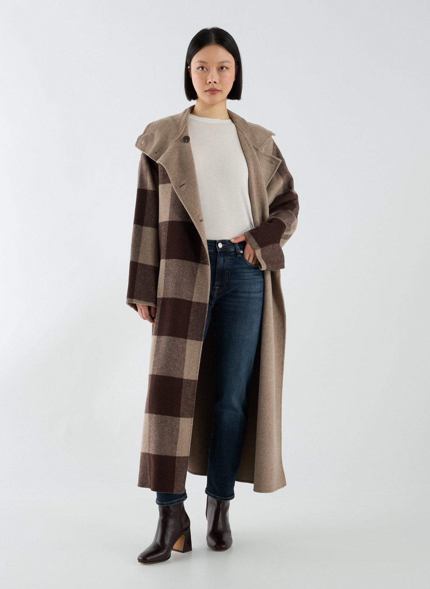 Manteau long à carreaux en laine mérinos mélangée ADOLFO DOMINGUEZ Multicolore