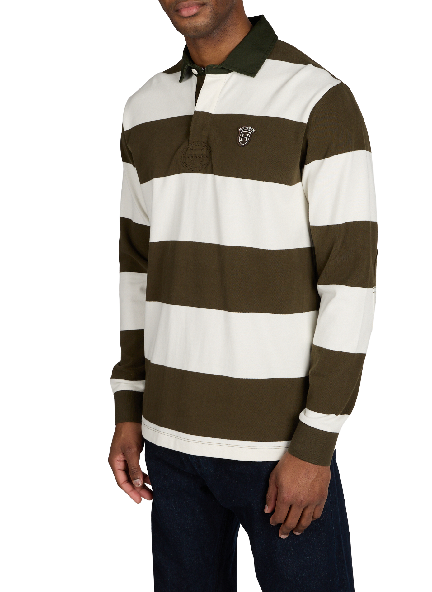 Polo manches longues rayé en coton HACKETT Blanc