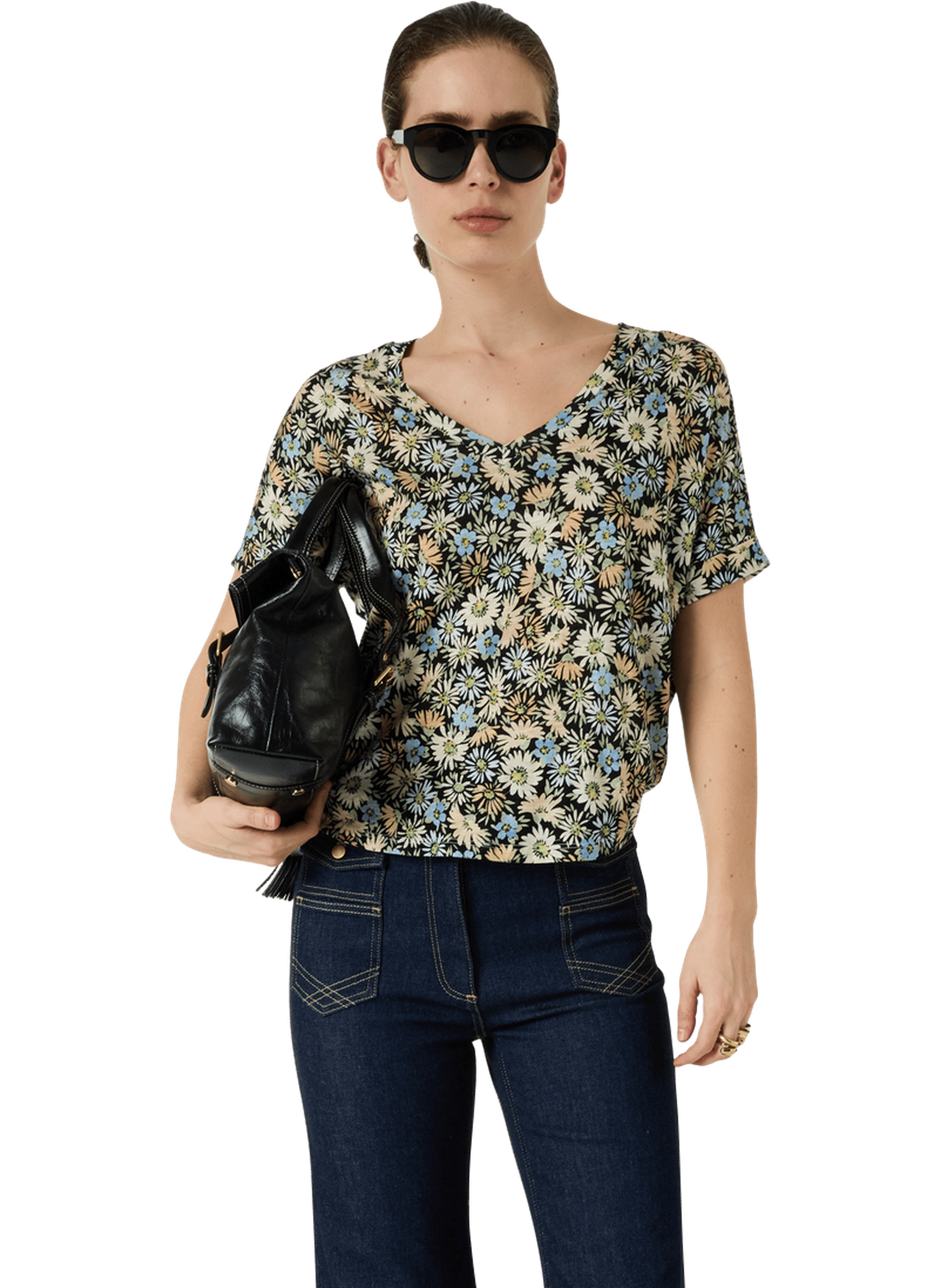 T-shirt v à fleurs - malinae GERARD DAREL Bleu