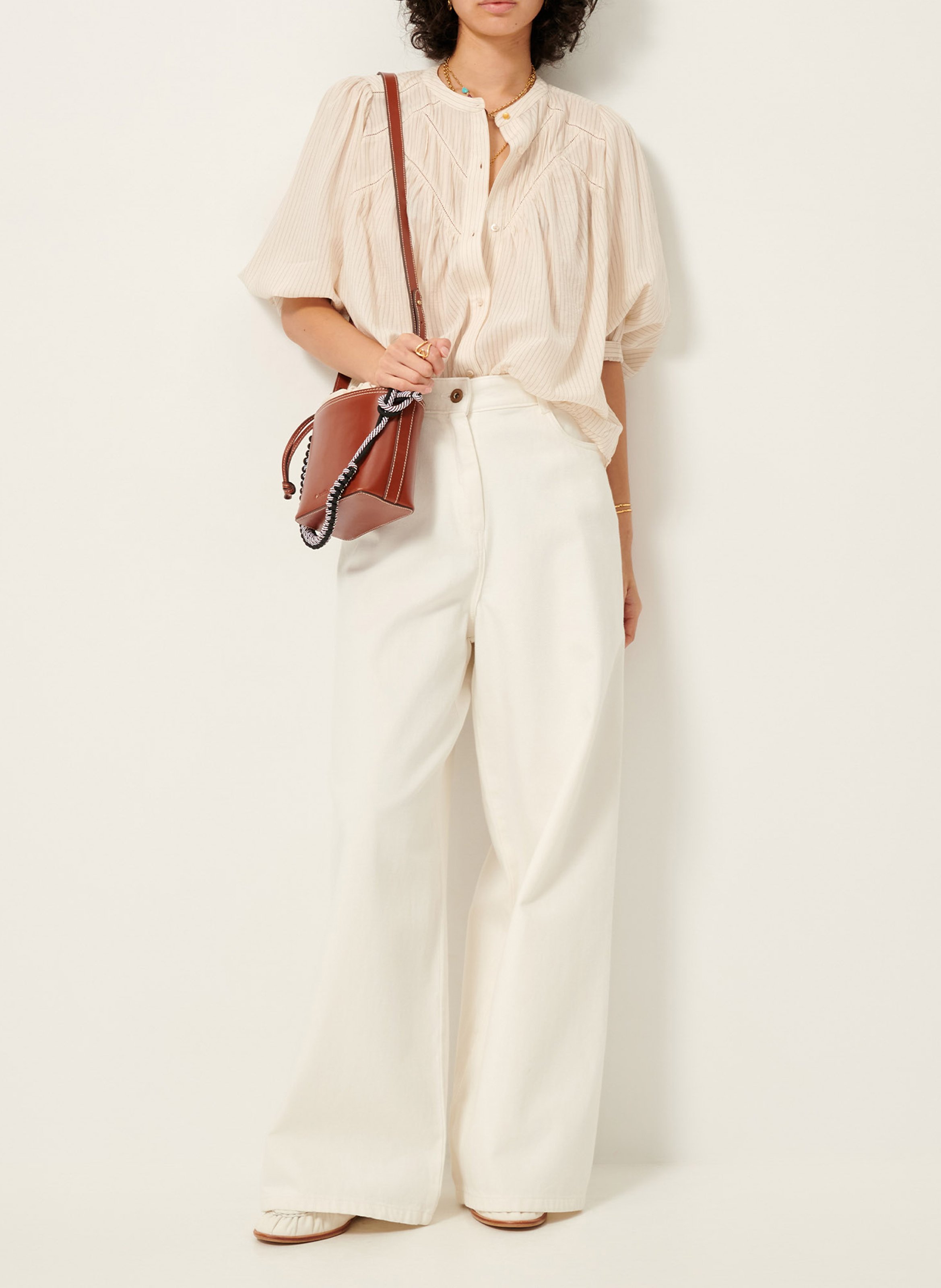 Chemise ample col mao en coton mélangé savi SESSUN Beige