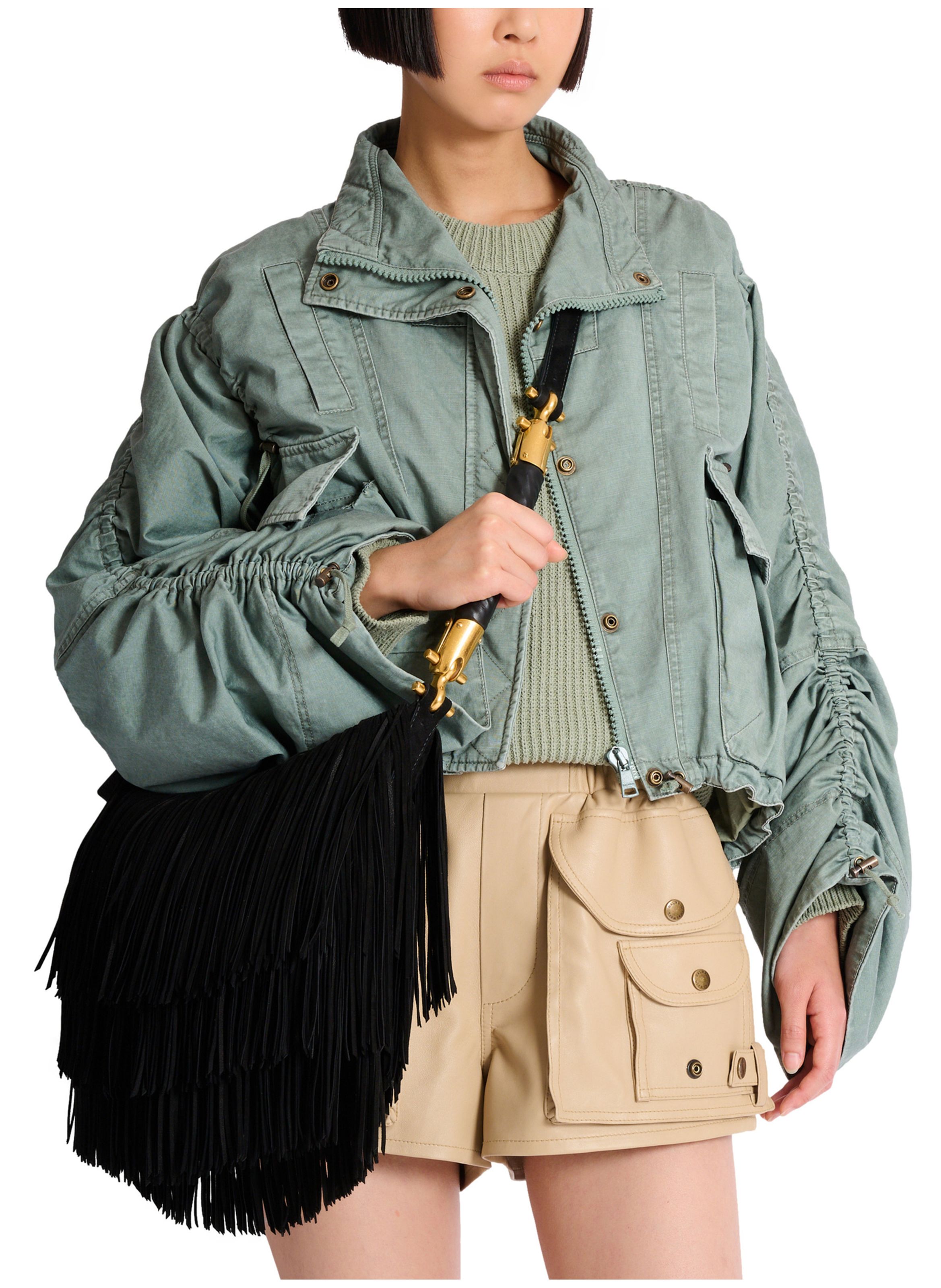Sac ebene hobo en cuir suédé à franges BALMAIN Noir