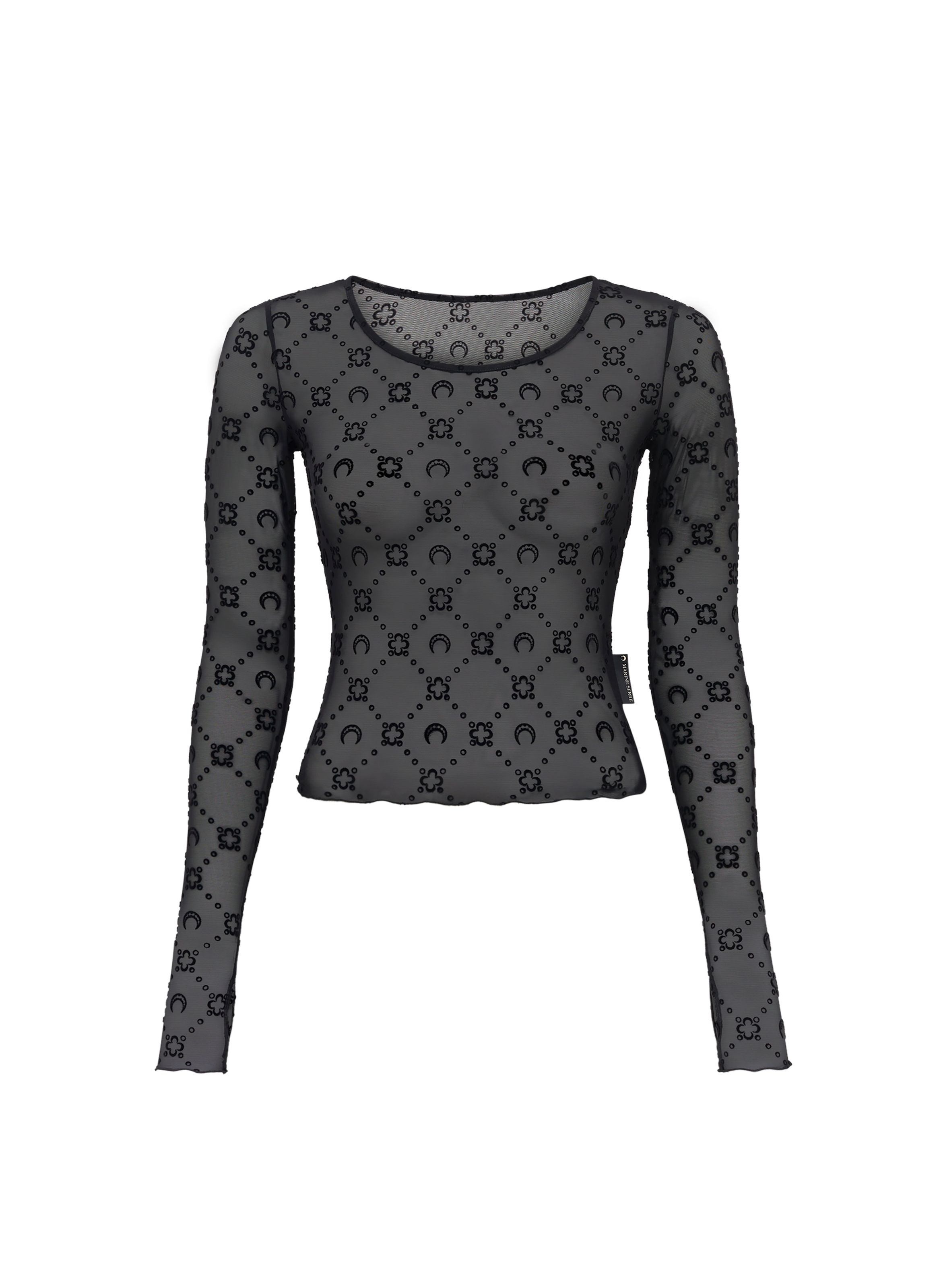 Top court moonogram à manches longues en mesh floquée MARINE SERRE Noir