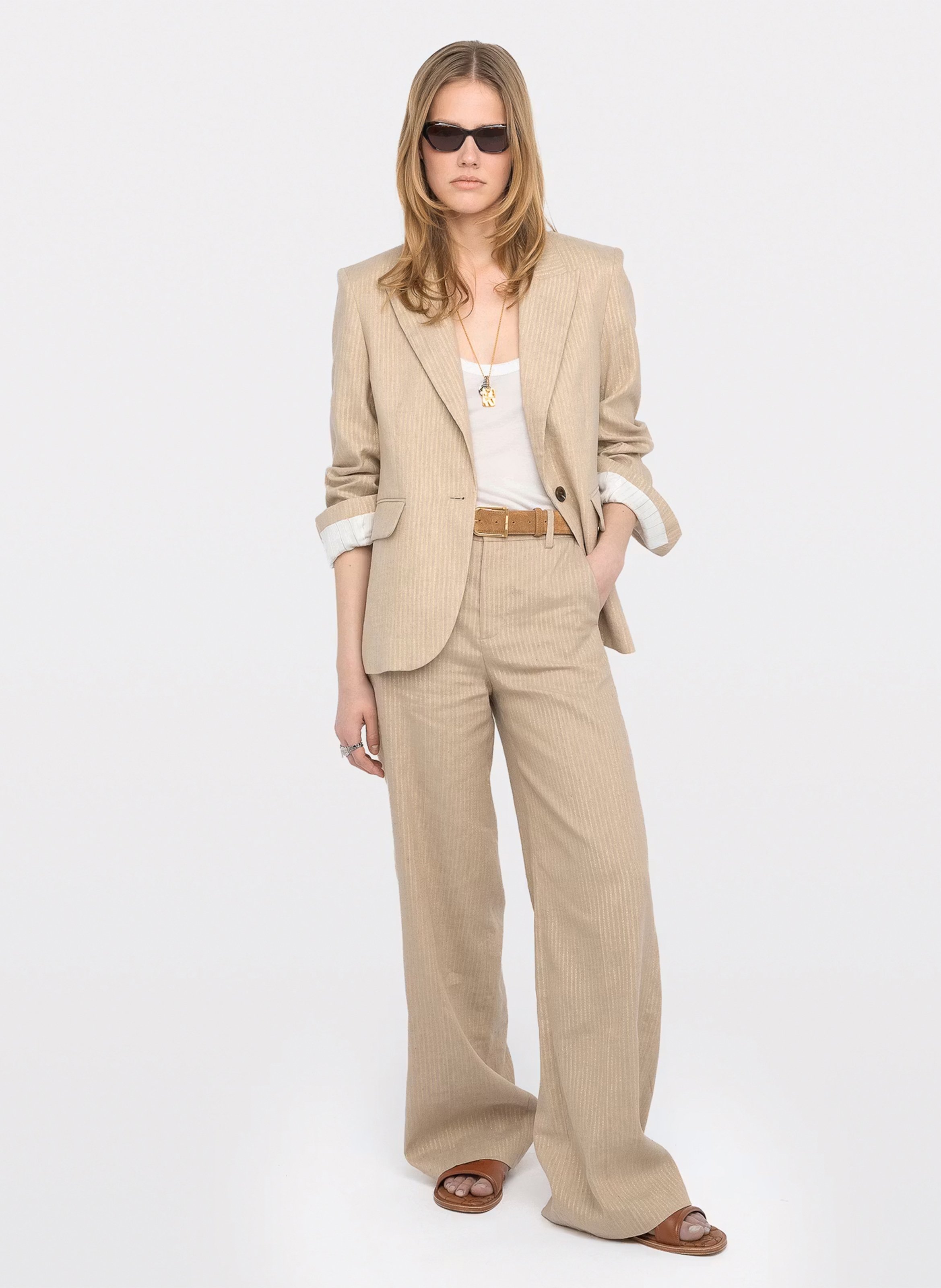 Veste tailleur droite rayée en lin mélangé vavy ZADIG&VOLTAIRE Beige
