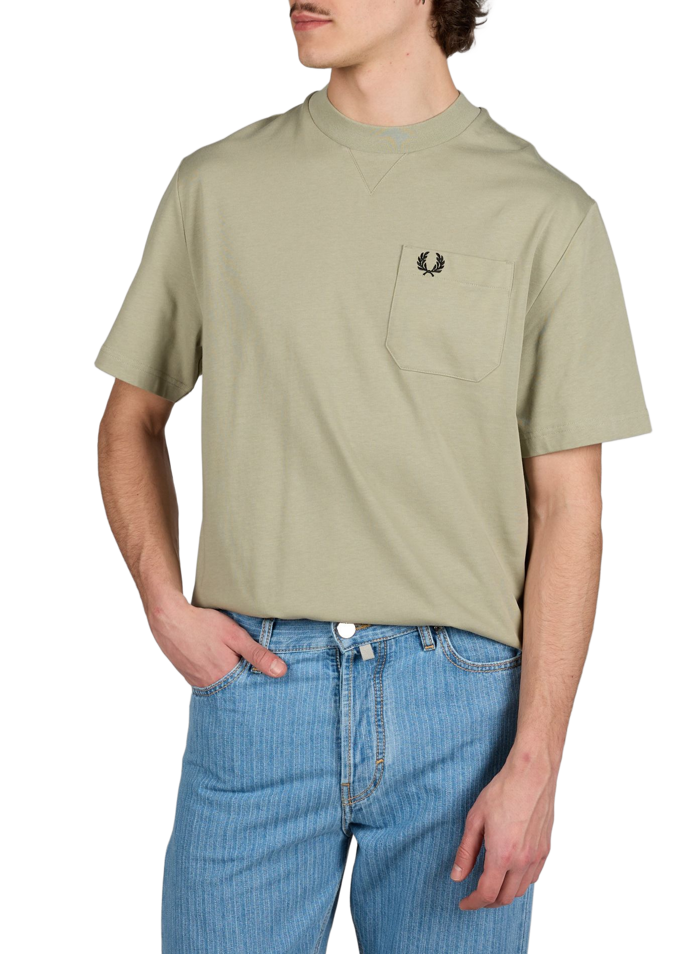 T-shirt uni à col rond en coton FRED PERRY Vert