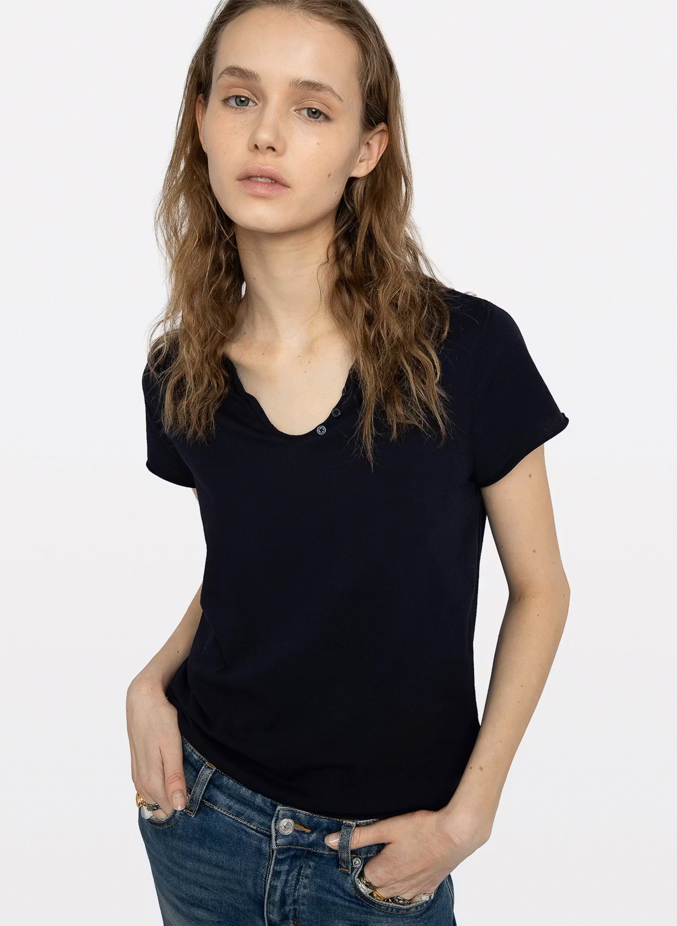 Tee-shirt col v en coton bio fishnet ZADIG&VOLTAIRE Bleu