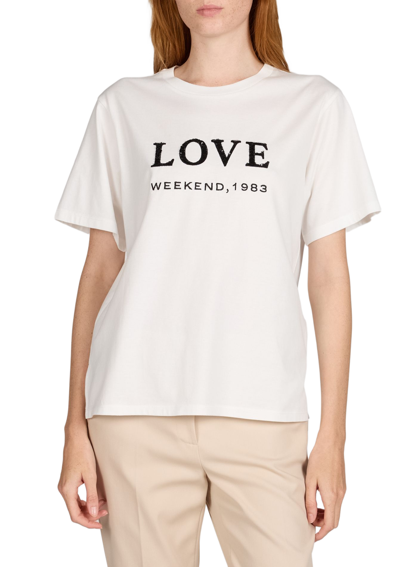 T-shirt coupe droite à imprimé et broderie en coton MAX MARA WEEK END Blanc