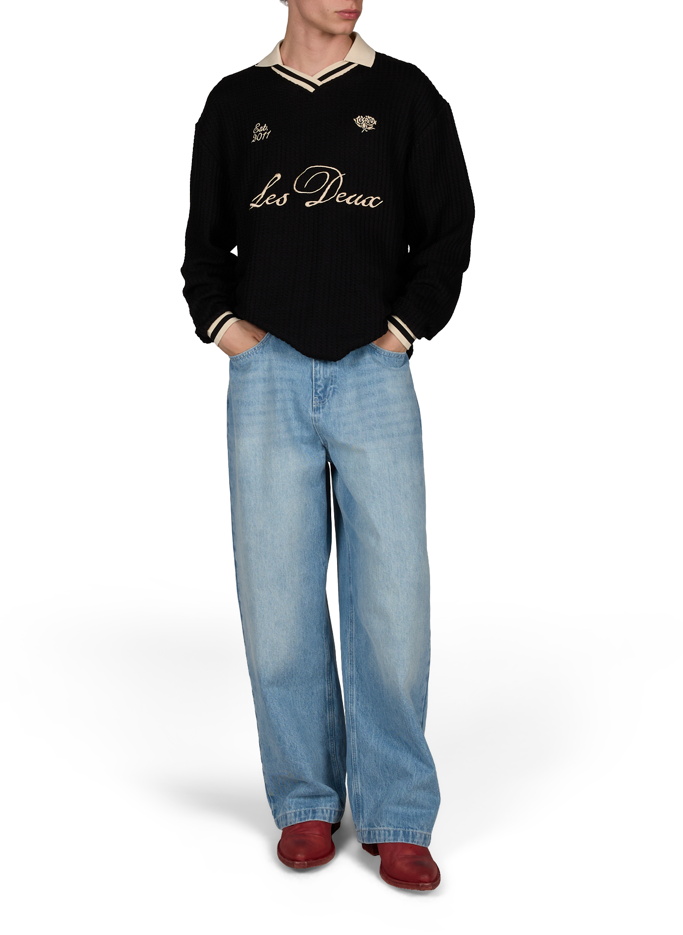 Embroidered polo in knitted blend of cotton LES DEUX Black