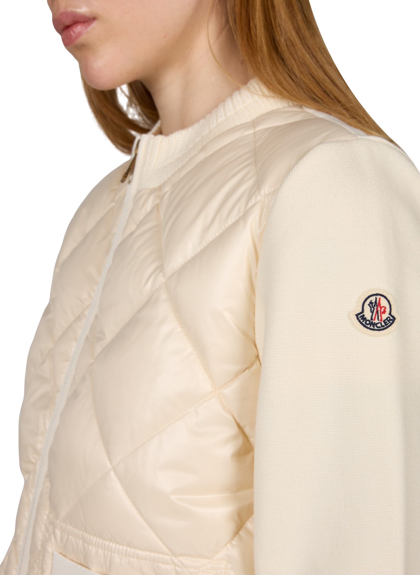 Quilted cardigan with knit collar and hem MONCLER White
