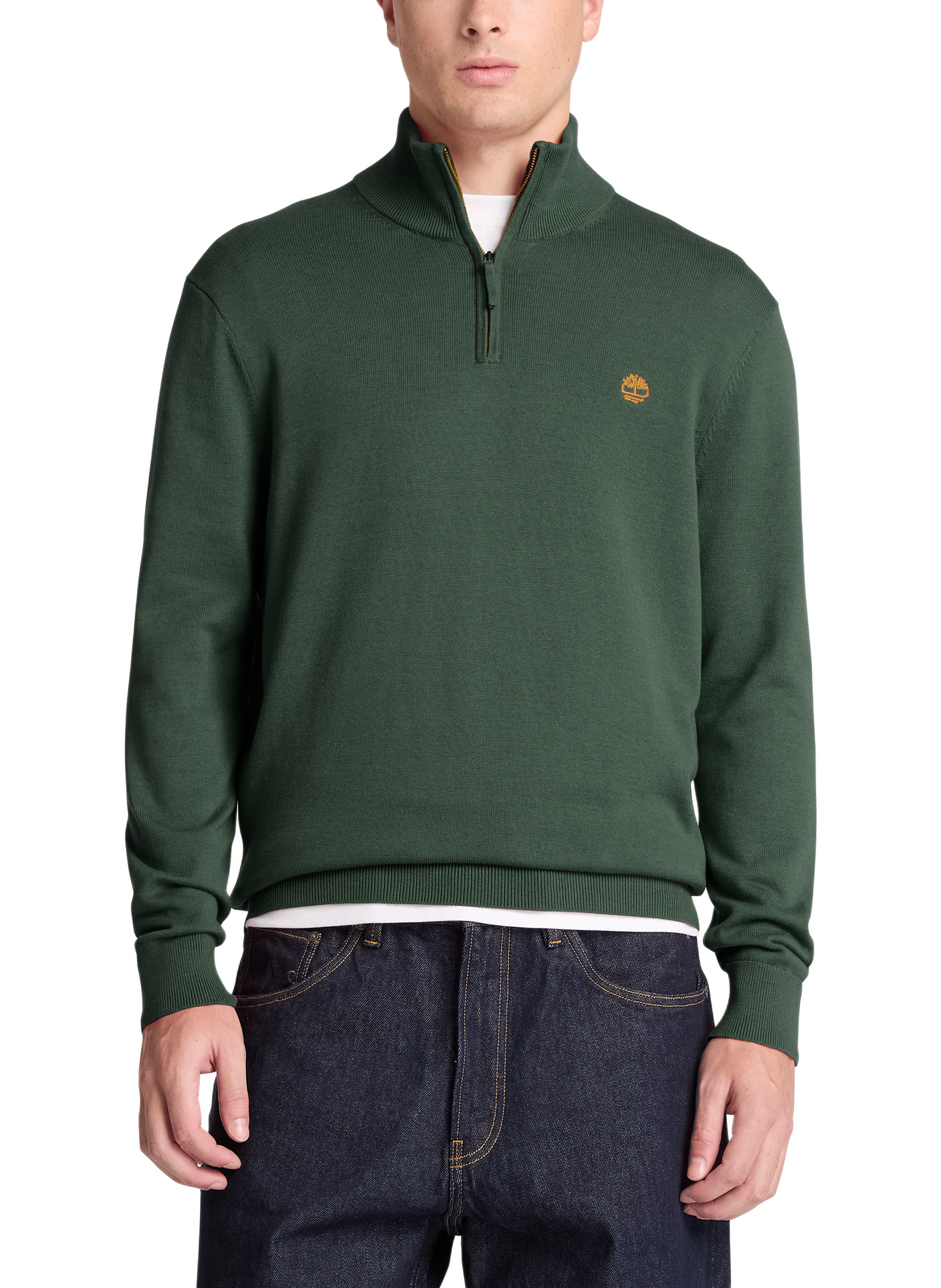 Straight cut high-neck cotton sweater TIMBERLAND Green