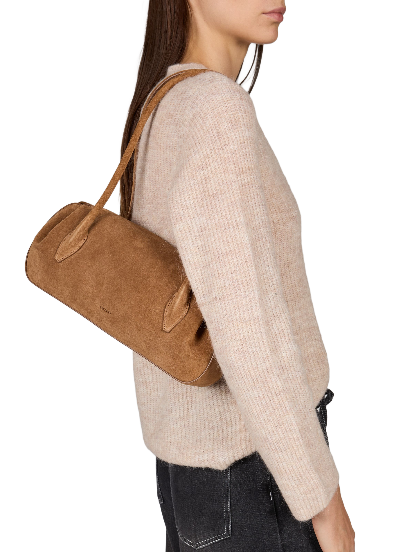 Small Oyster suede leather handbag YUZEFI Brown