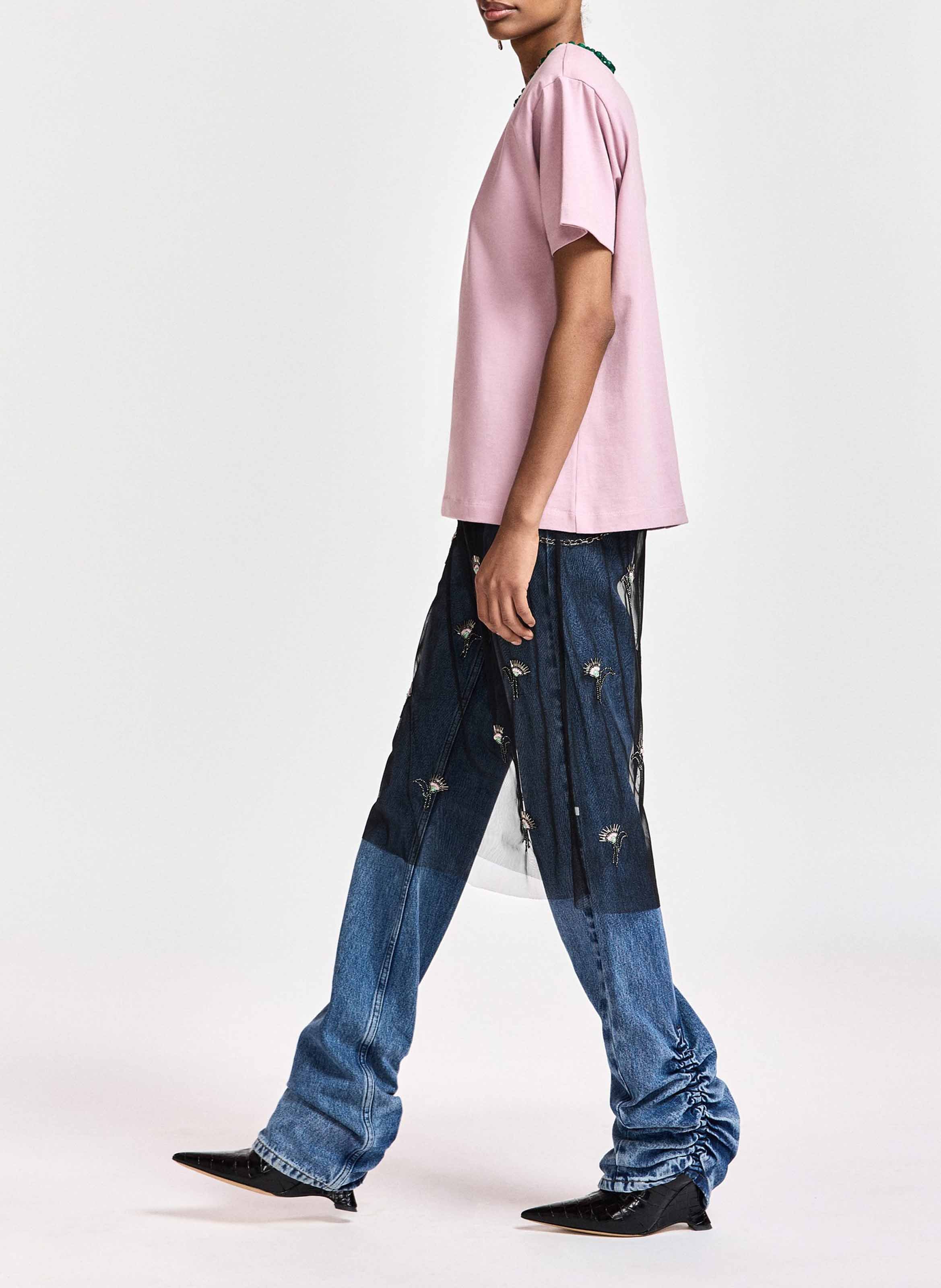 T-shirt droit à perles en coton bio kardinal ESSENTIEL ANTWERP Rose
