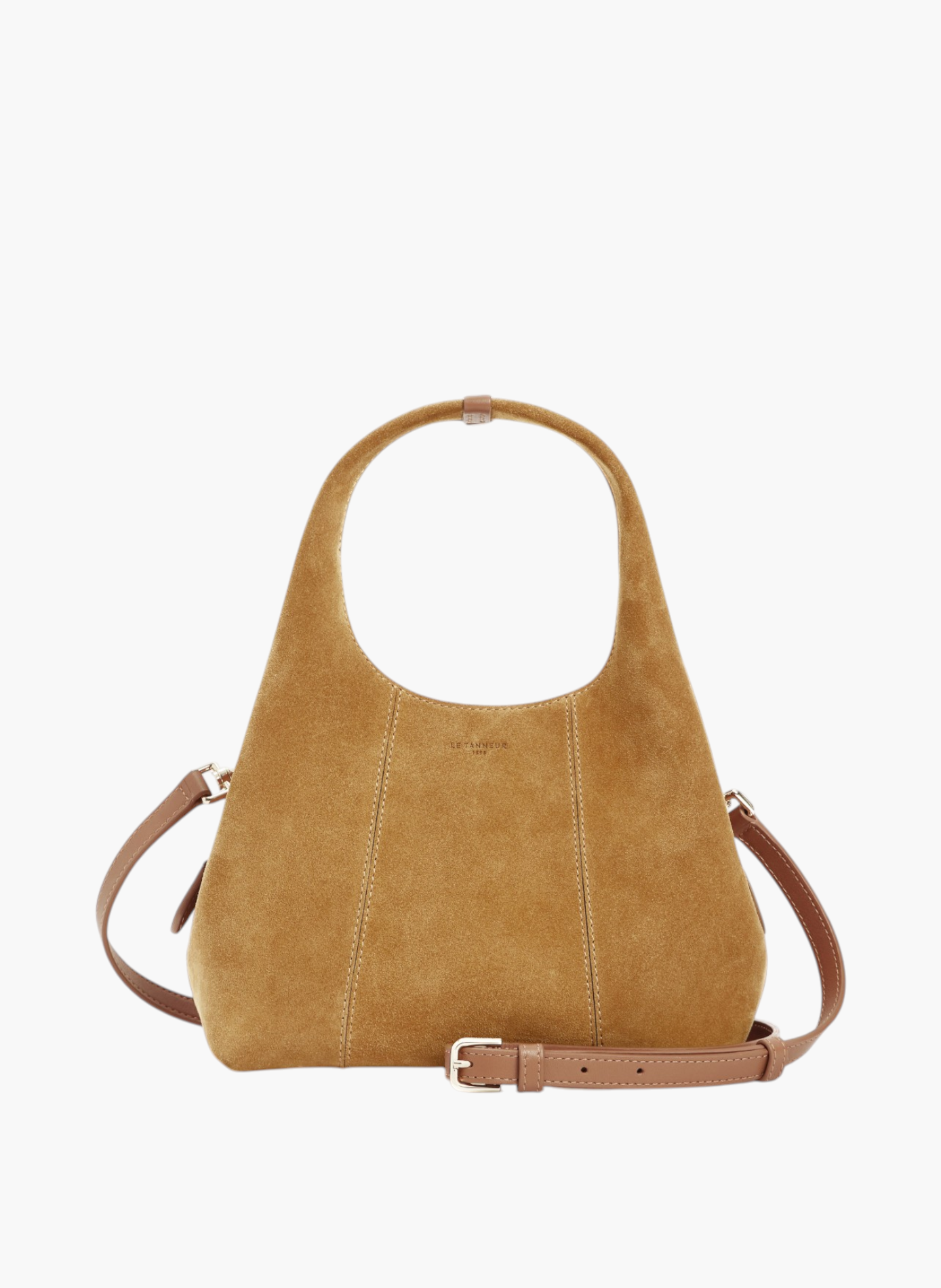 Petit sac à main juliette en cuir refente de velours LE TANNEUR Marron