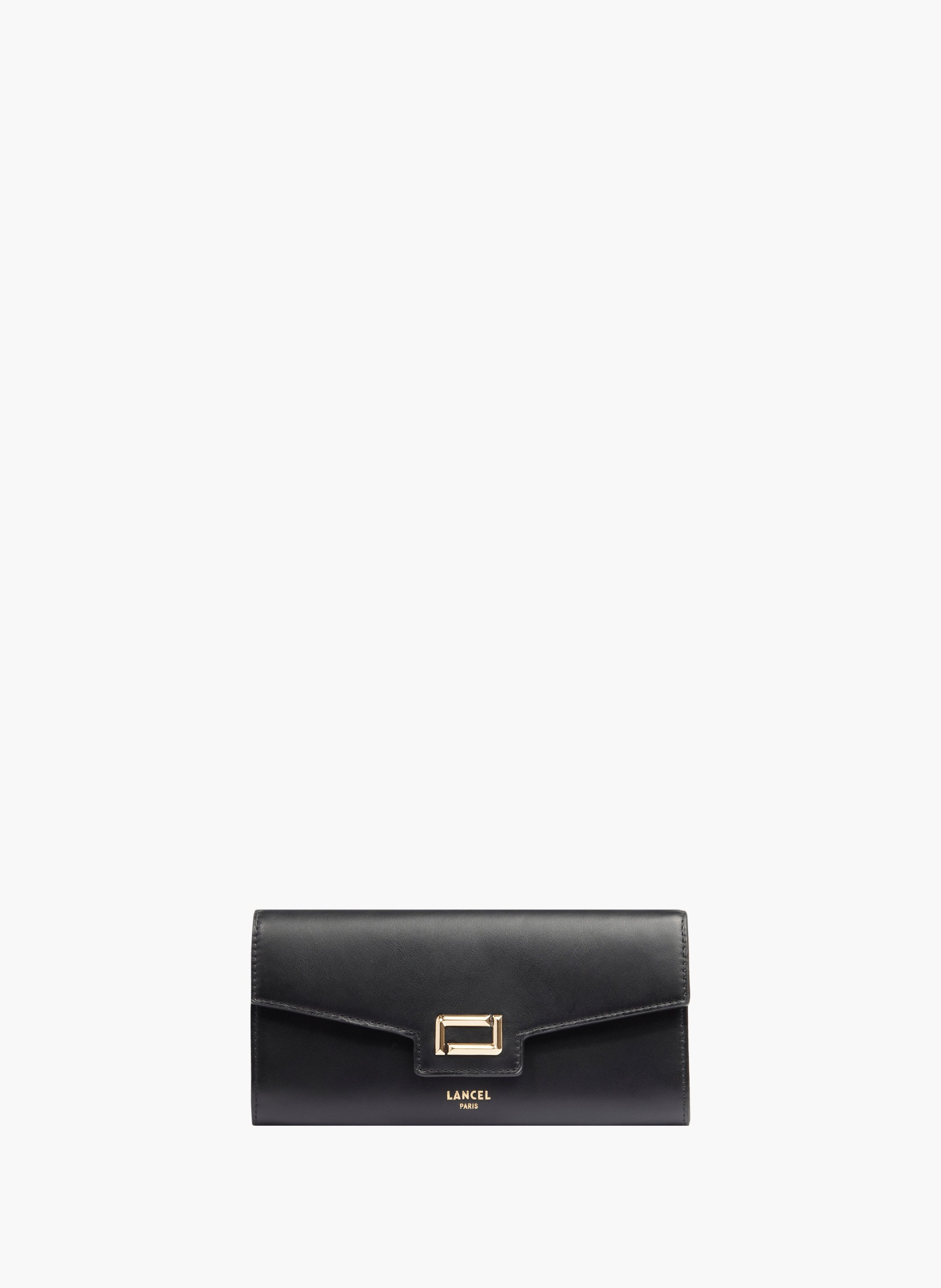 Portefeuille à rabat long angele de lancel en cuir noir lisse LANCEL Noir
