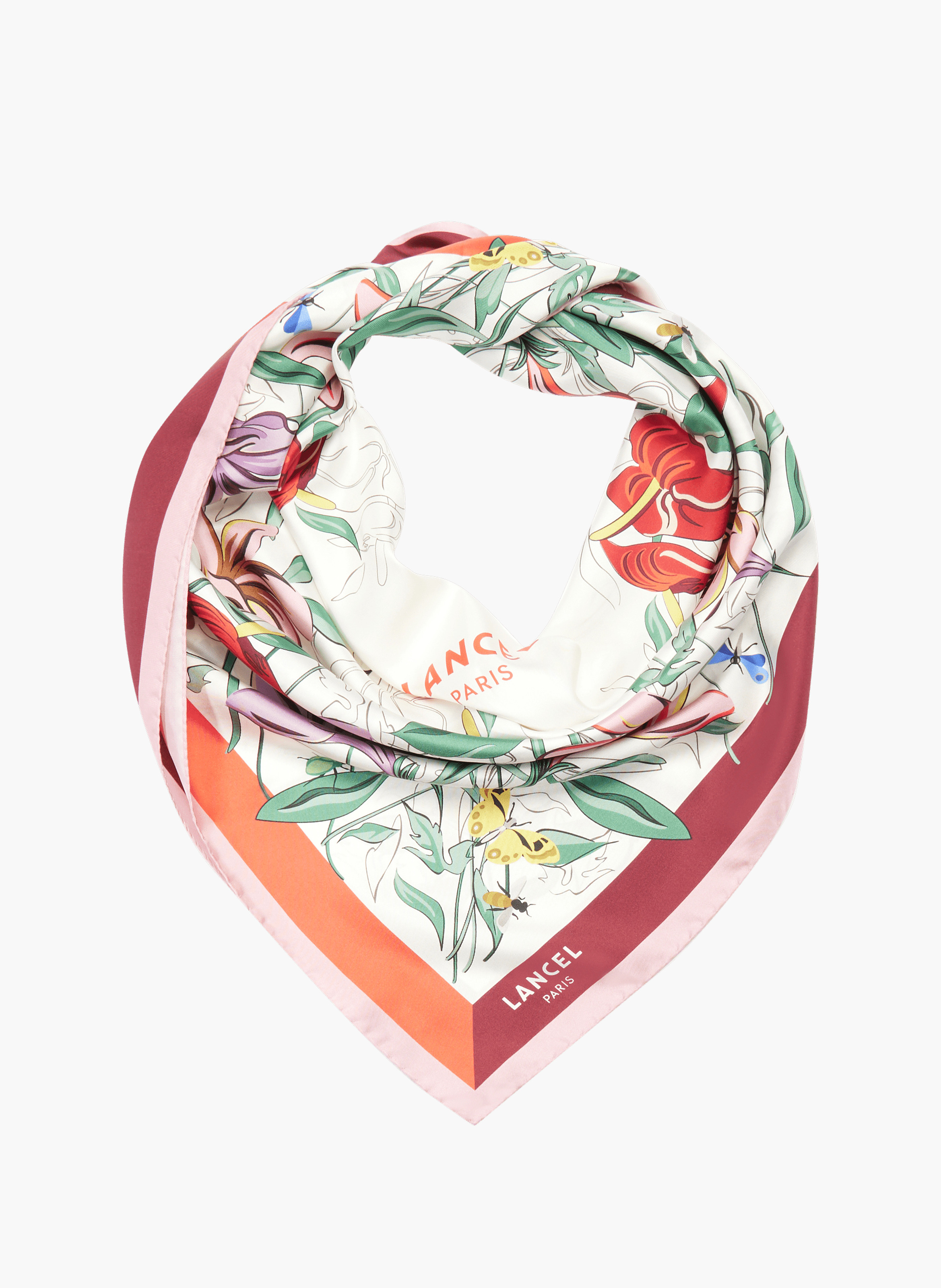Zijden sjaal 90 cm met bloemenpatroon in zijde LANCEL Rood