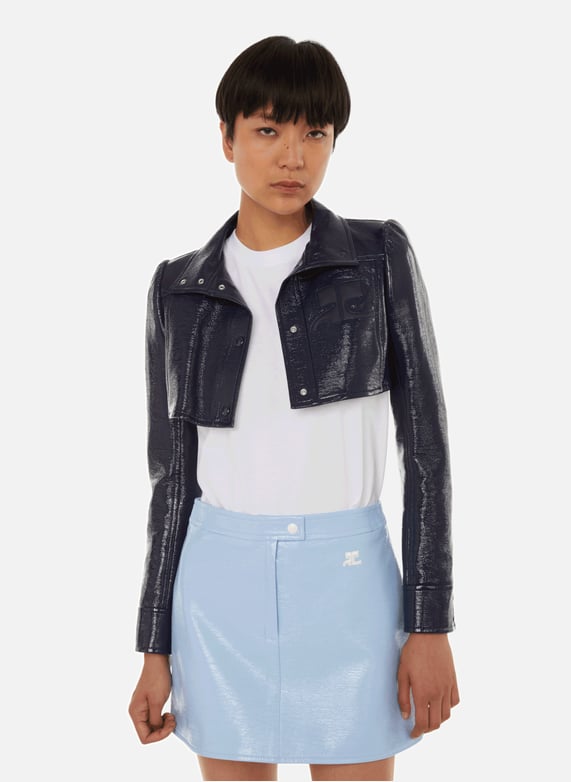 Black cropped vinyl jacket clearance