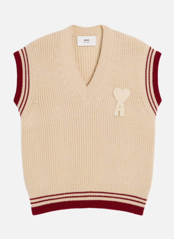 Pull col v sans manches a côtes unisexe Blanc by AMI PARIS AMI PARIS Pull col v sans manches a côtes unisexe Blanc
