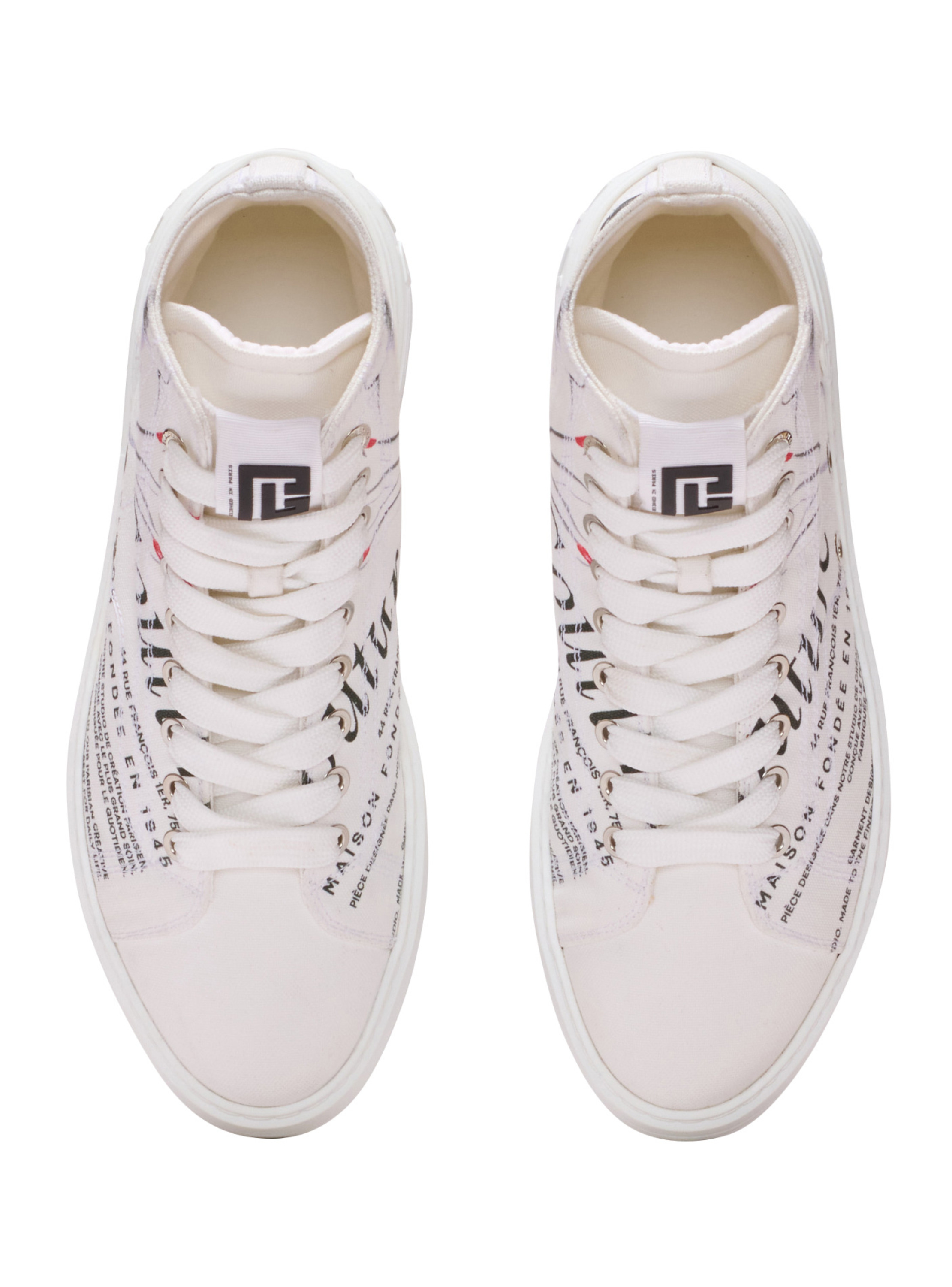 Baskets b-court high top imprimées balmain beauty BALMAIN Blanc