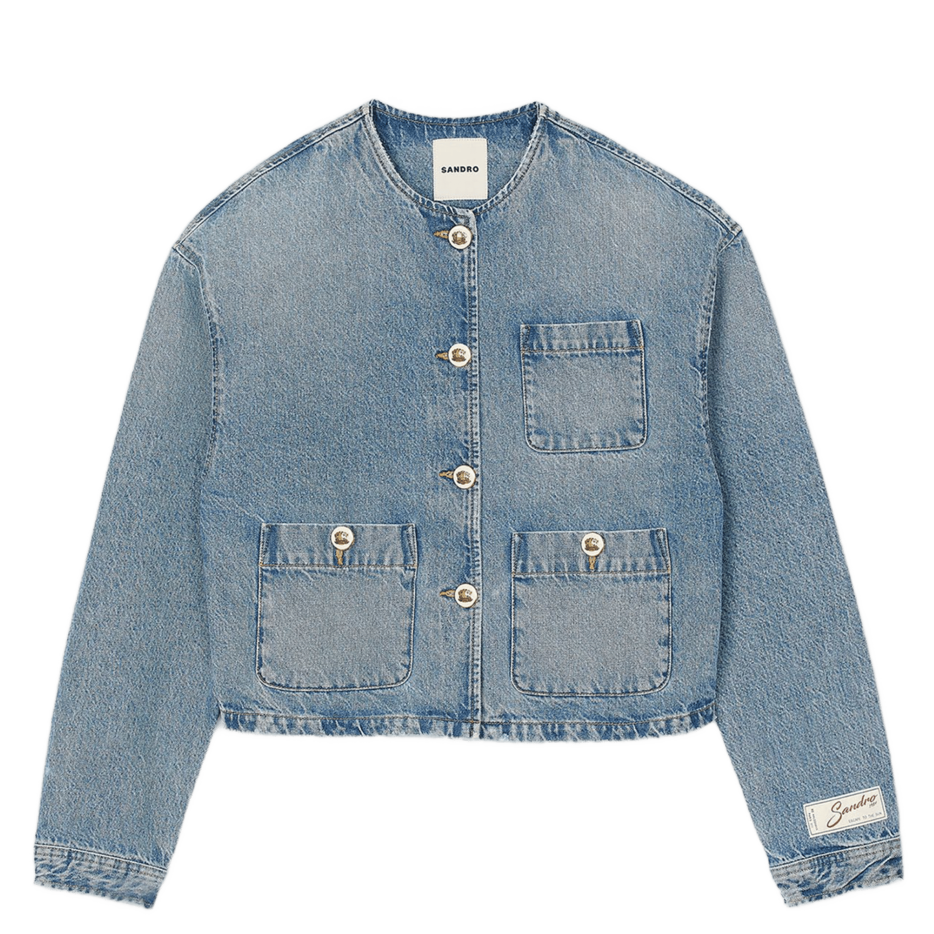 Blouson droit boutonné en jean Bleu