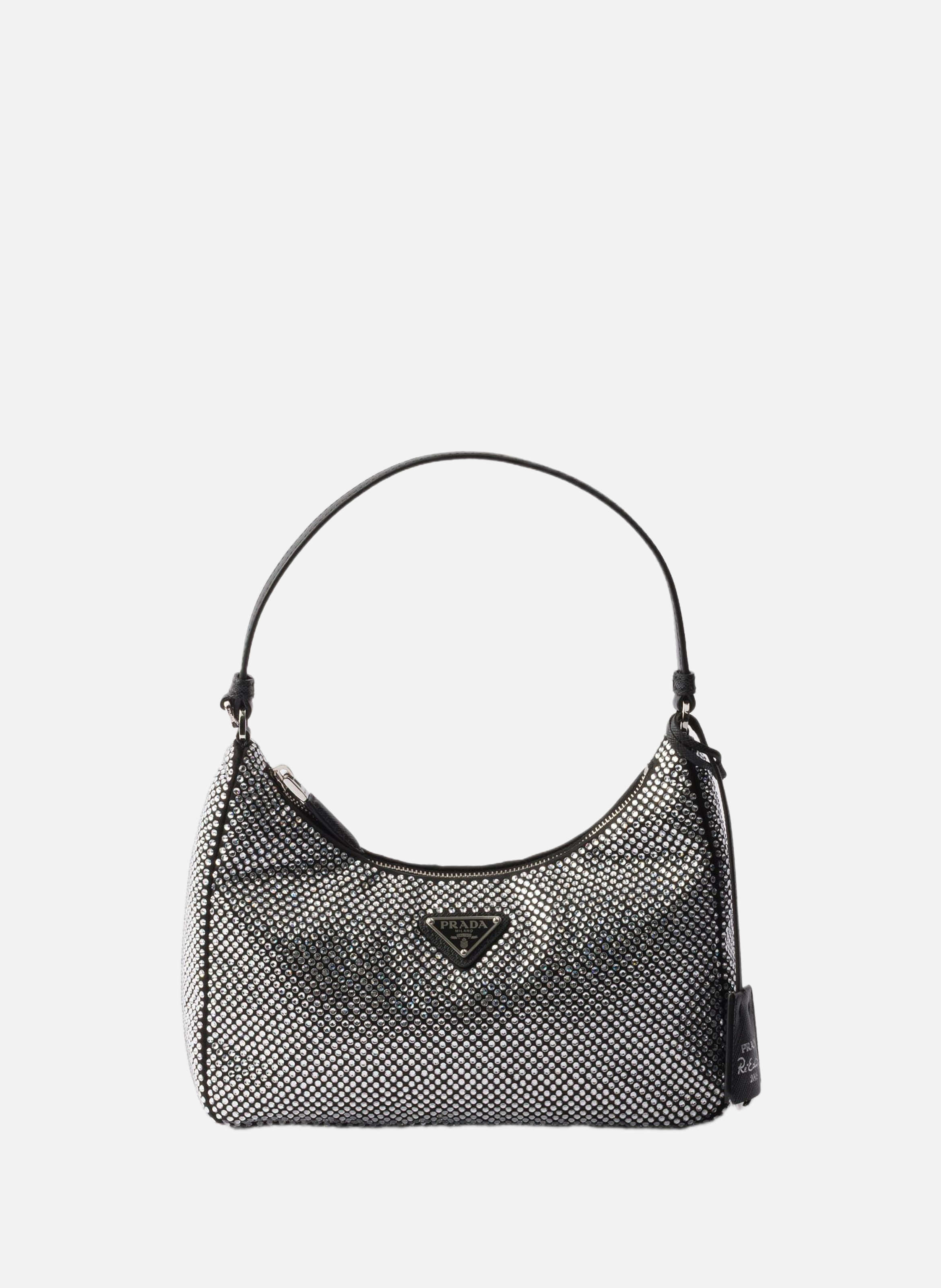 PRADA Mini sac prada re-edition 2005 en satin à cristaux Argent
