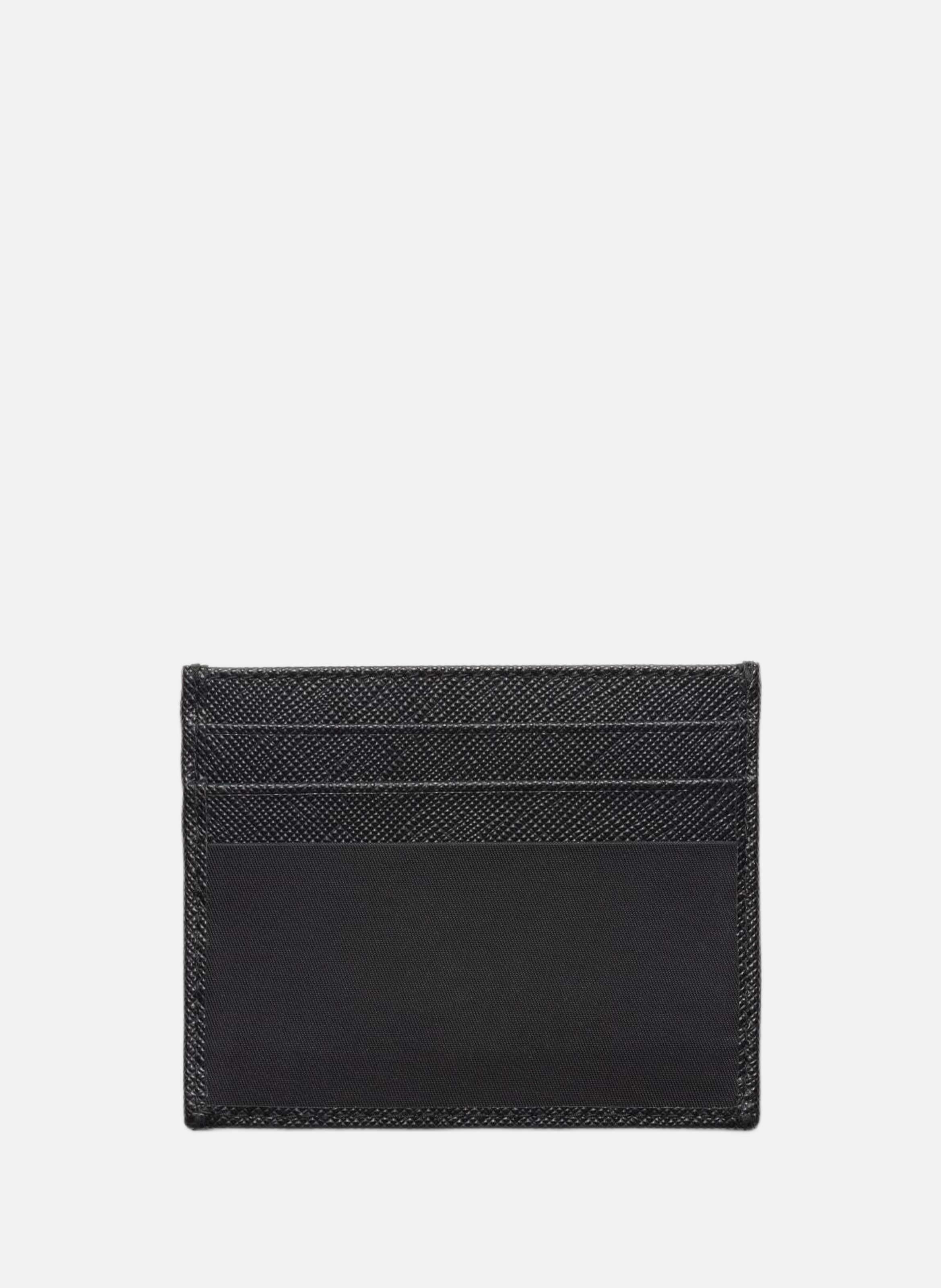 Porte-cartes en re-nylon et cuir saffiano PRADA Noir