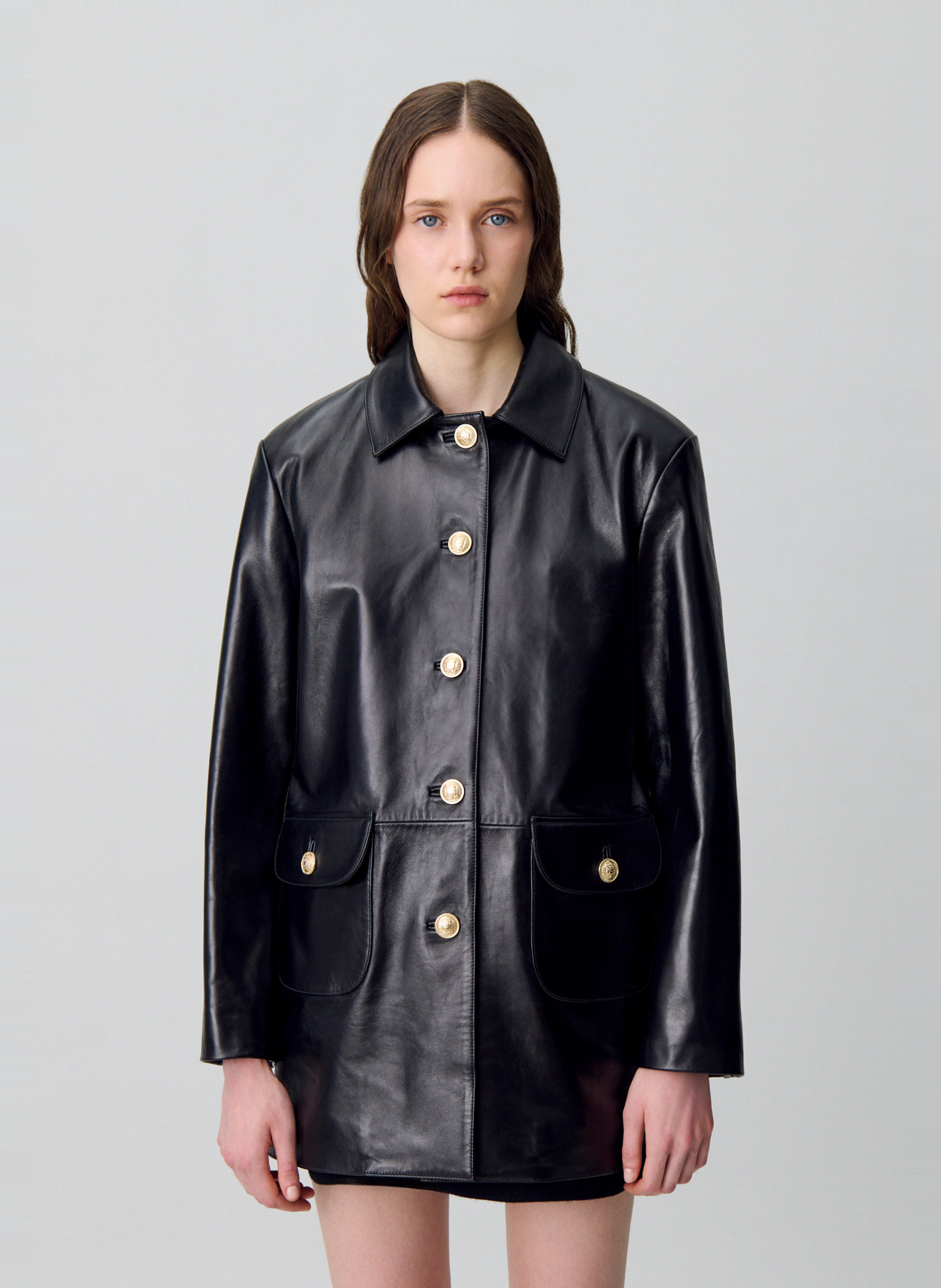 Blouson col classique en cuir clea CLAUDIE PIERLOT Noir