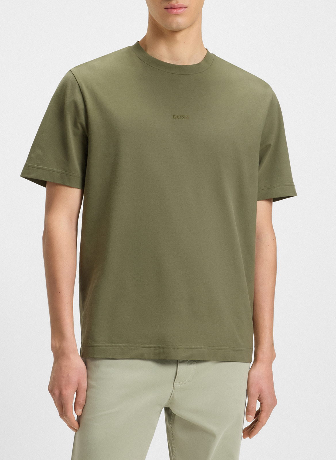 BOSS Tee-shirt col rond en coton mélangé Kaki